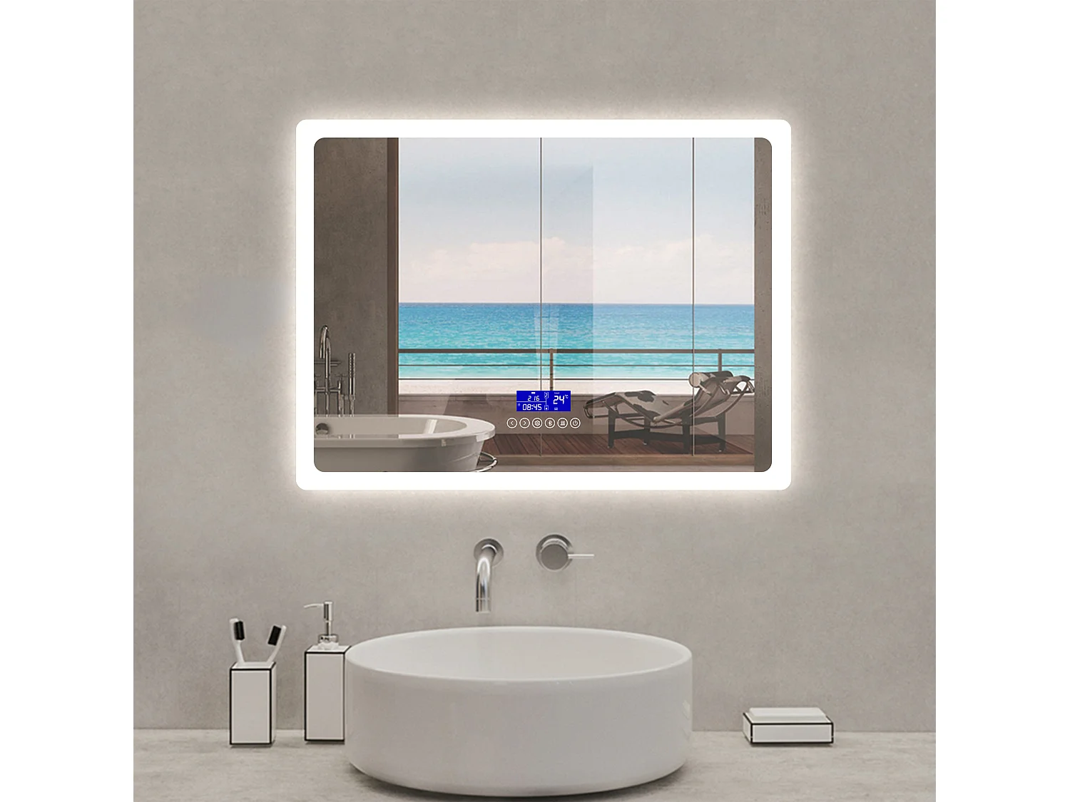 Aica Espejo de baño LED 80×60 cm, Bluetooth, Antivaho