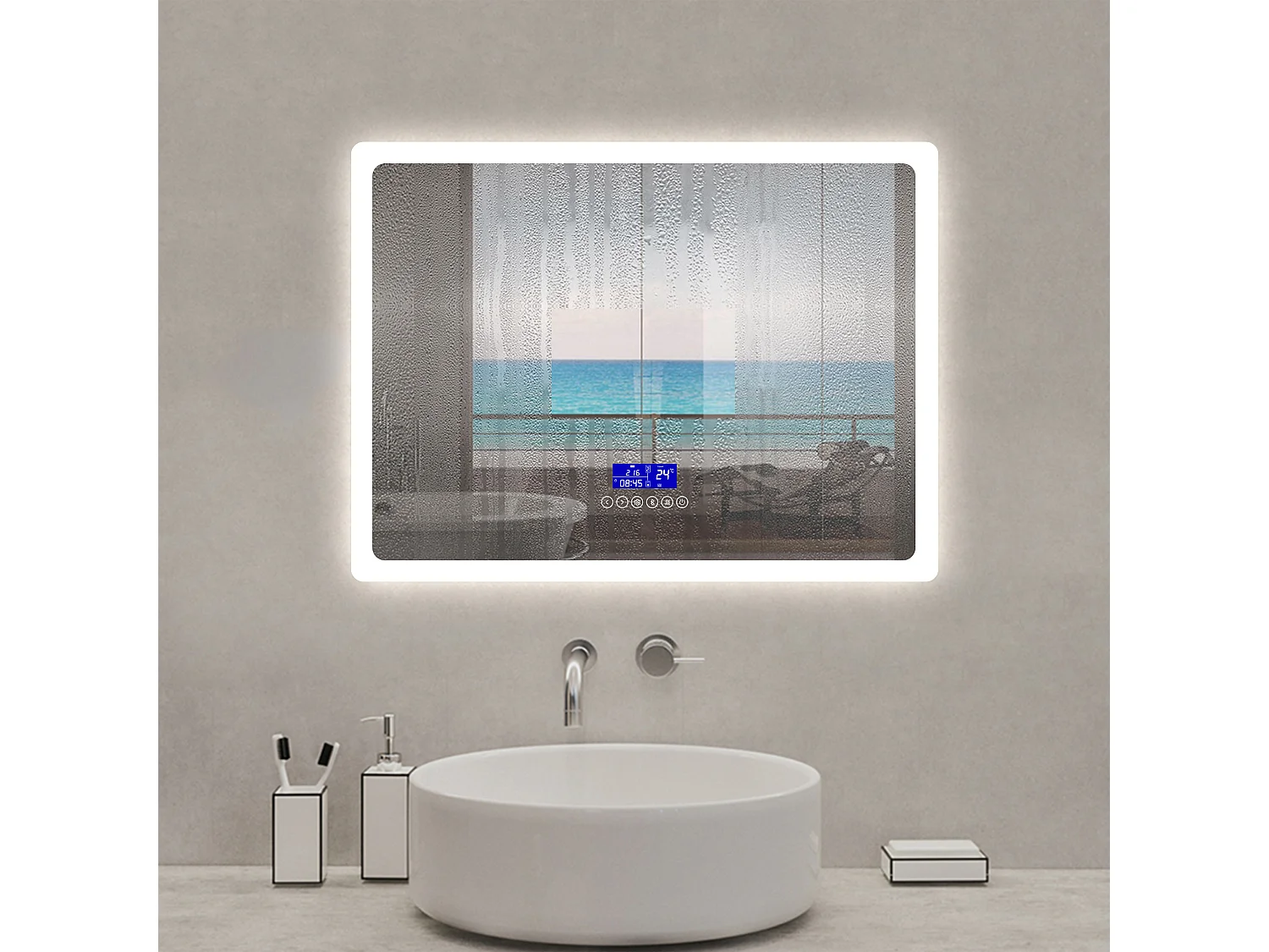 Aica Espejo de baño LED 80×60 cm, Bluetooth, Antivaho