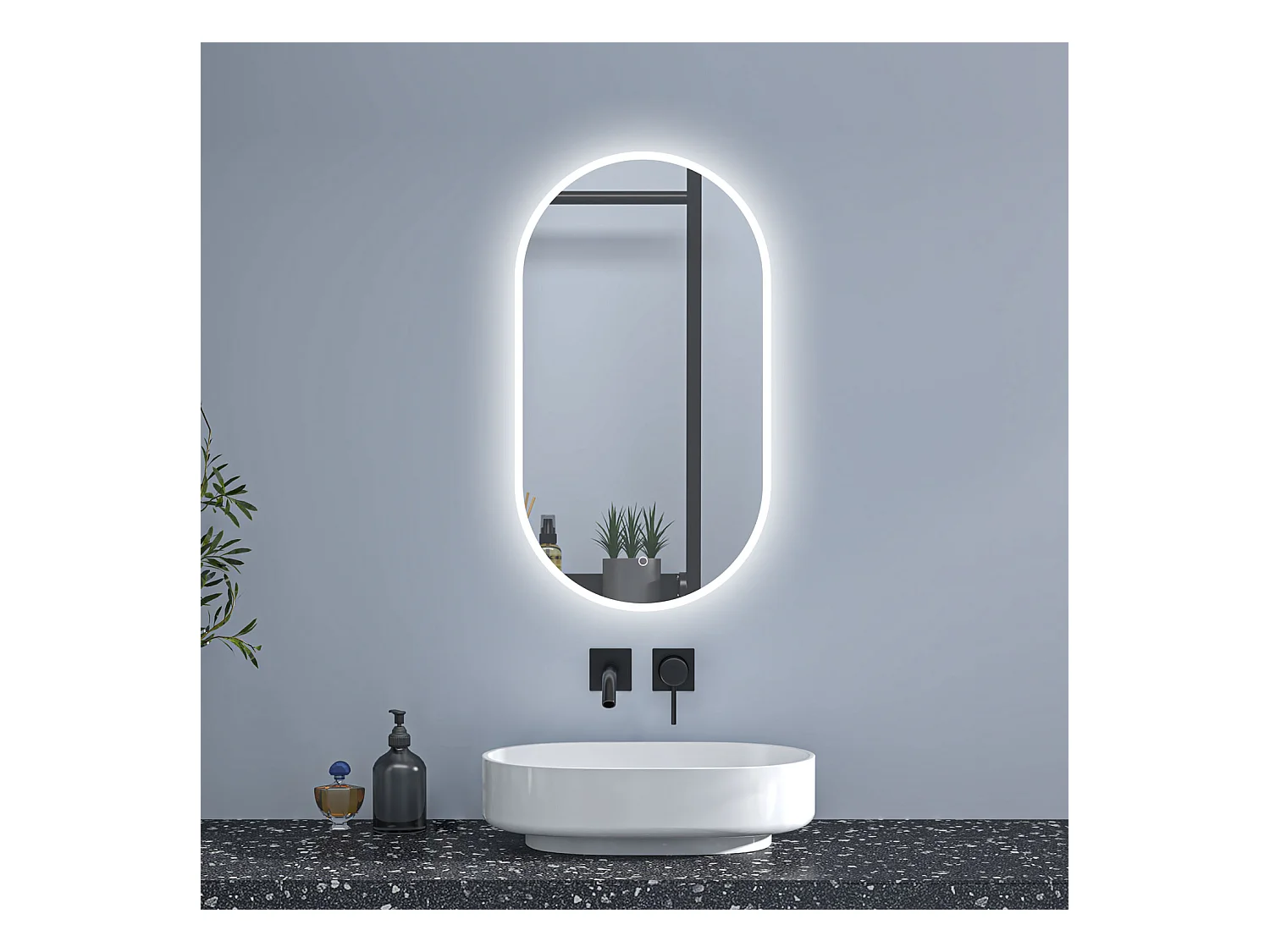 Aica Espejo de baño LED 500 x 1000 mm, ovalado, antivaho, luminosidad regulable