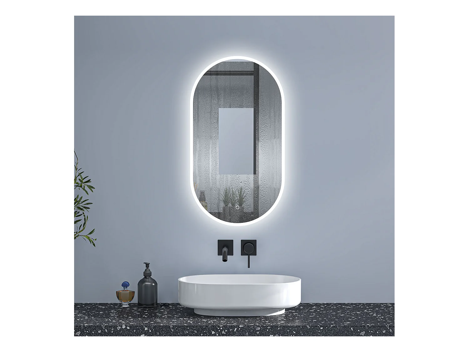 Aica Espejo de baño LED 500 x 1000 mm, ovalado, antivaho, luminosidad regulable