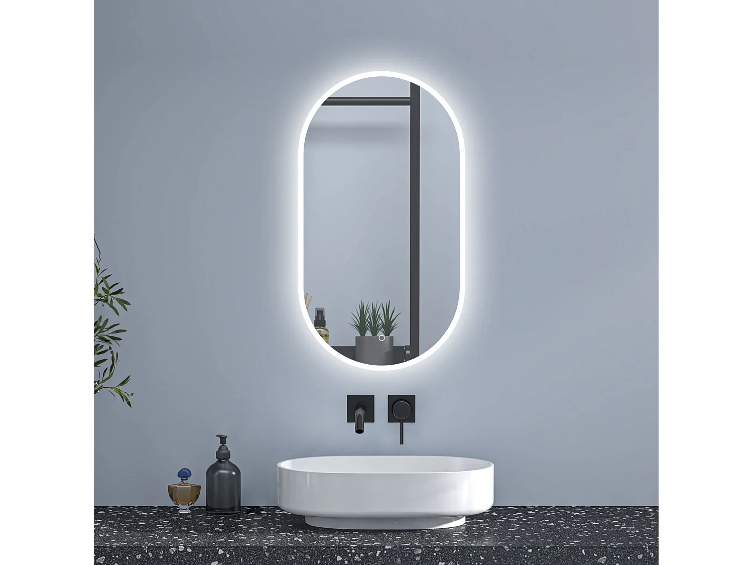 Aica Espejo de baño LED 500 x 1000 mm, ovalado, antivaho, luminosidad regulable