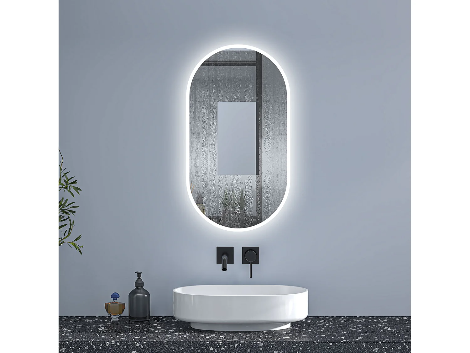 Aica Espejo de baño LED 500 x 1000 mm, ovalado, antivaho, luminosidad regulable