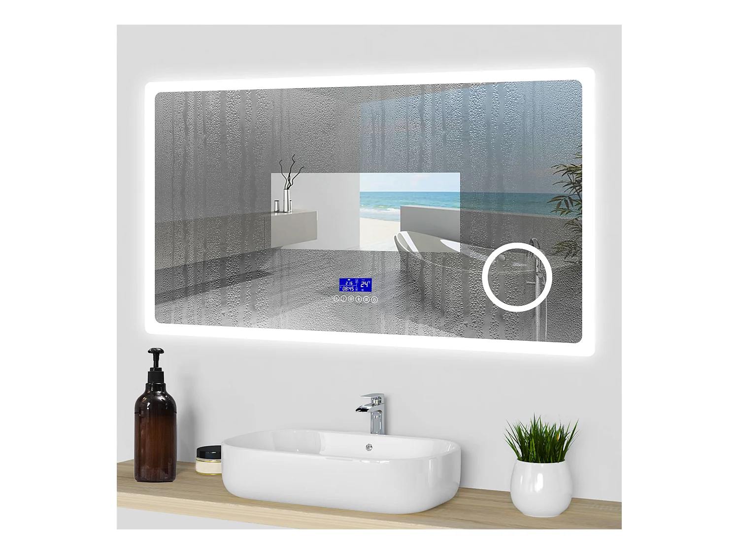 Aica Espejo de baño LED 100×60cm,Bluetooth,Lupa