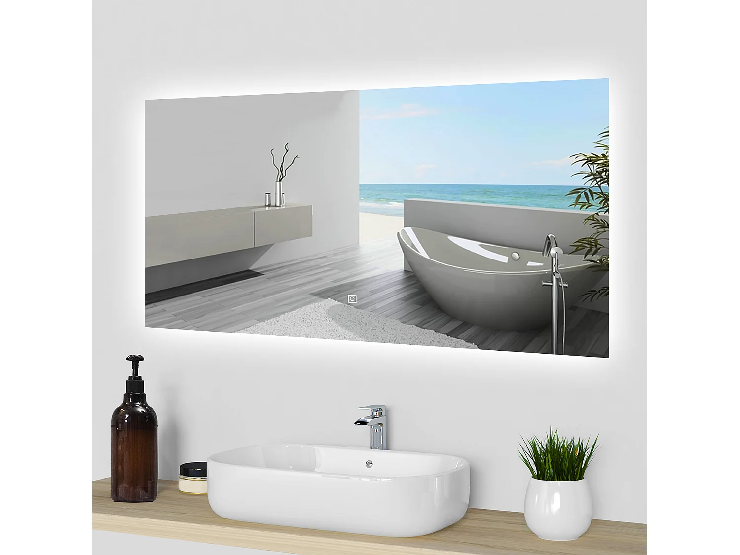 Aica Espejo de baño LED 100 x 60 cm, antivaho, brillo regulable, función memoria