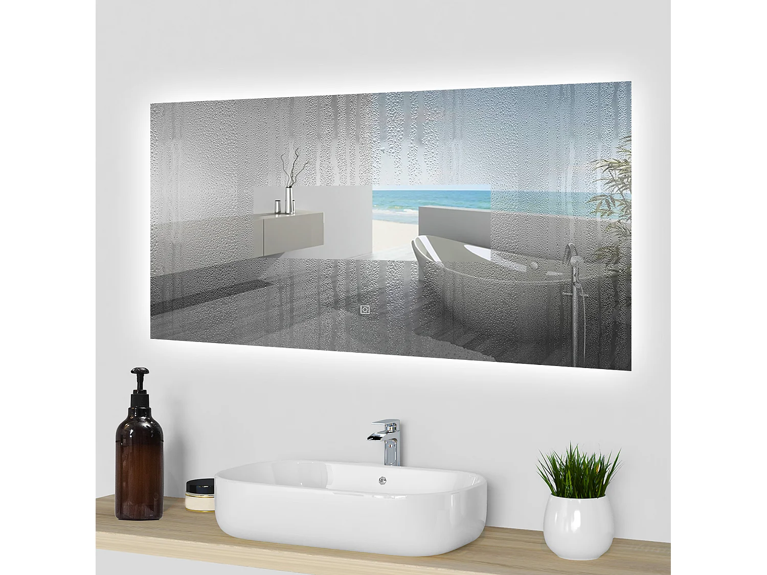 Aica Espejo de baño LED 100 x 60 cm, antivaho, brillo regulable, función memoria