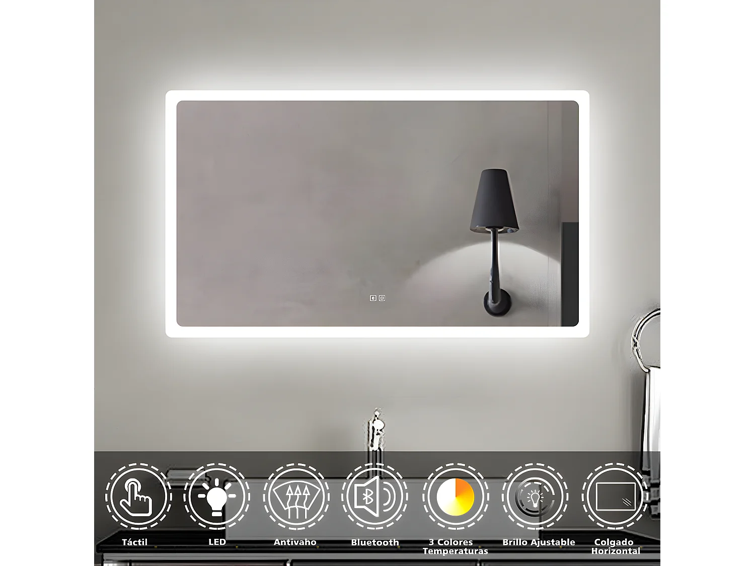 Aica Espejo de baño LED 120×70cm,Bluetooth,antivaho
