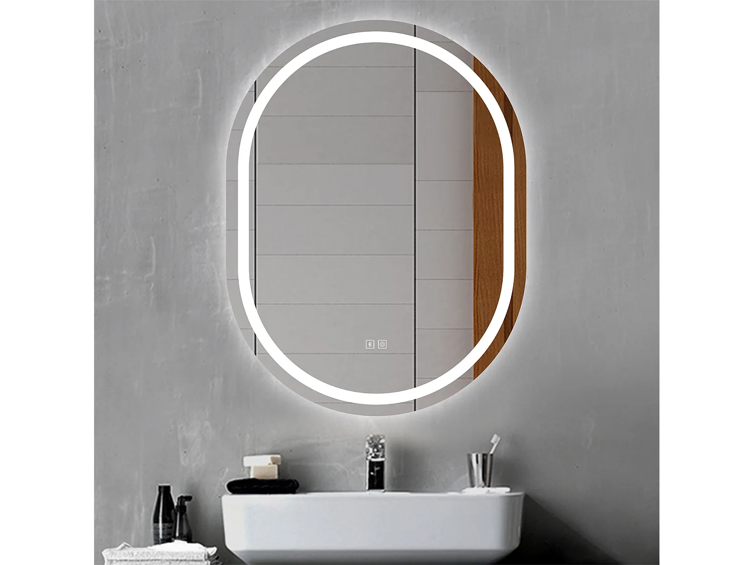 Aica Espejo de baño LED 60×80cm, Bluetooth, antivaho, brillo ajustable