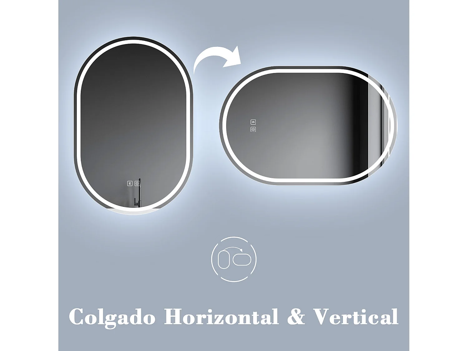 Aica Espejo de baño LED 60×80cm, Bluetooth, antivaho, brillo ajustable