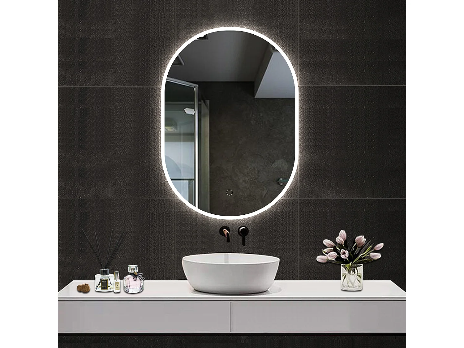 Aica Espejo de baño LED 45 x 75 cm, ovalado, antivaho, luminosidad regulable