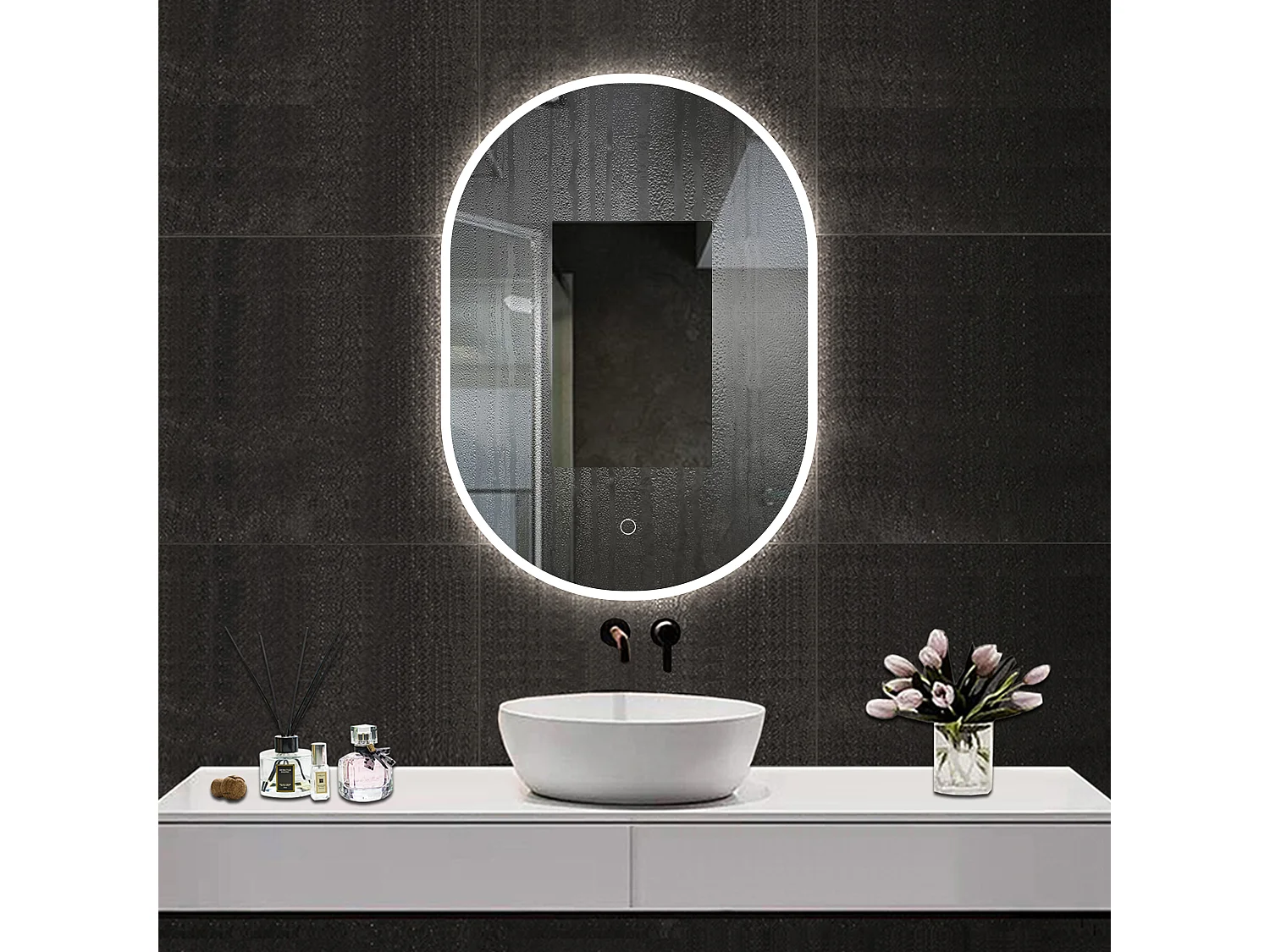 Aica Espejo de baño LED 45 x 75 cm, ovalado, antivaho, luminosidad regulable