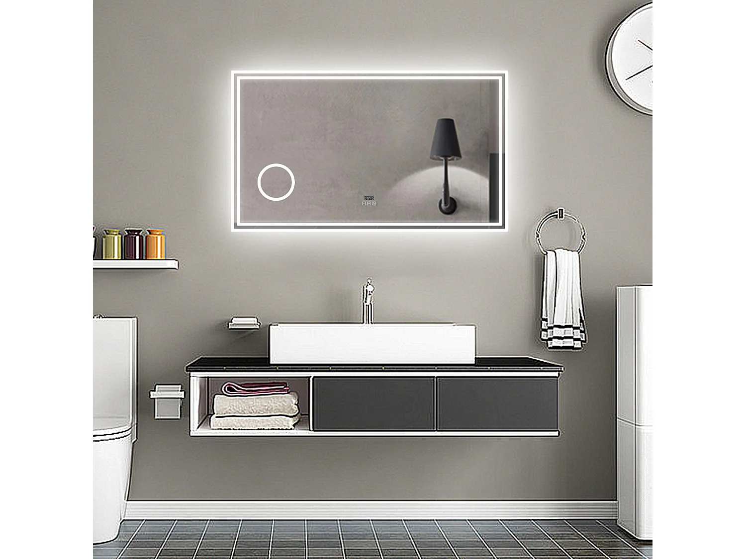 Aica Espejo de baño LED 160×80cm,Reloj,Lupa,Bluetooth