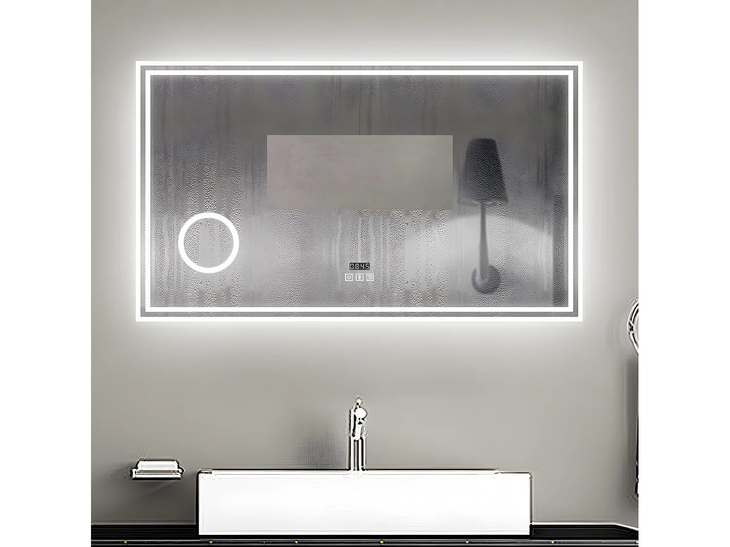 Aica Espejo de baño LED 160×80cm,Reloj,Lupa,Bluetooth