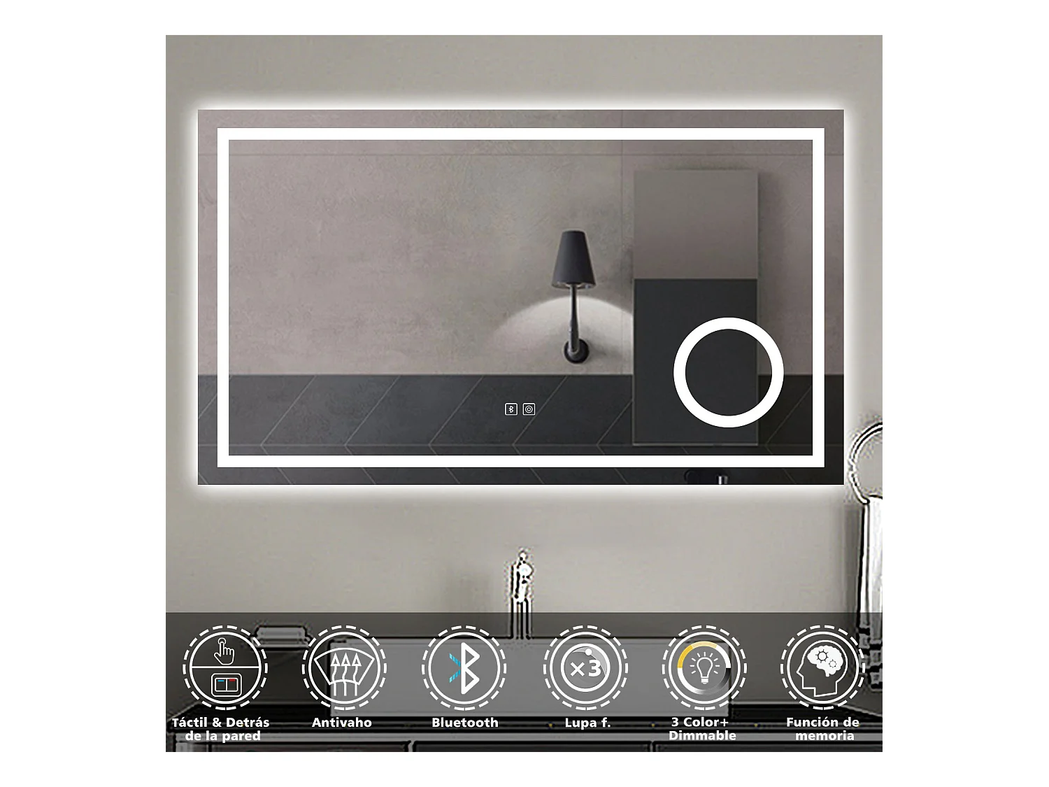 Aica Espejo de baño LED 140×80cm,Espejo de aumento,Bluetooth