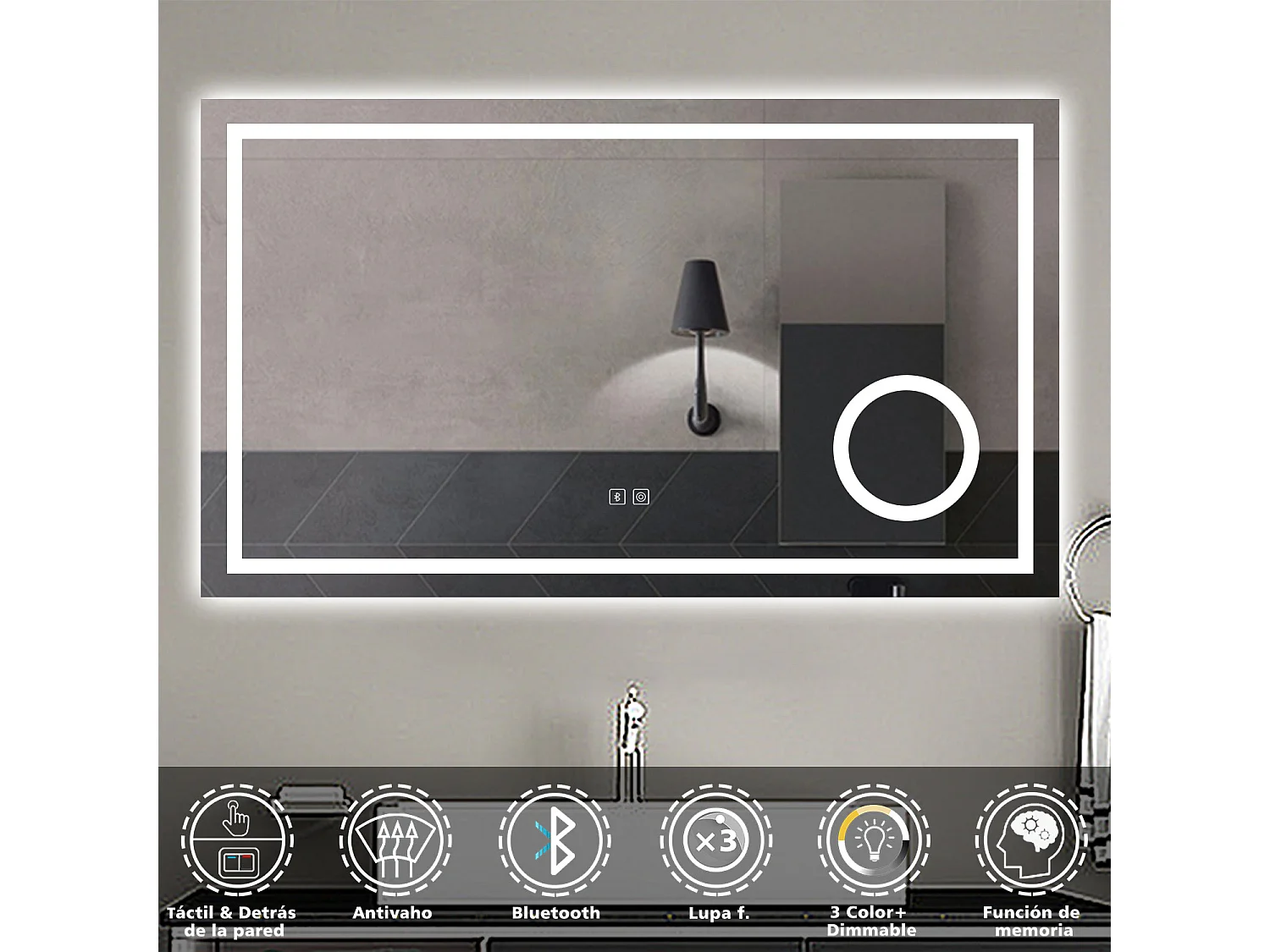 Aica Espejo de baño LED 140×80cm,Espejo de aumento,Bluetooth