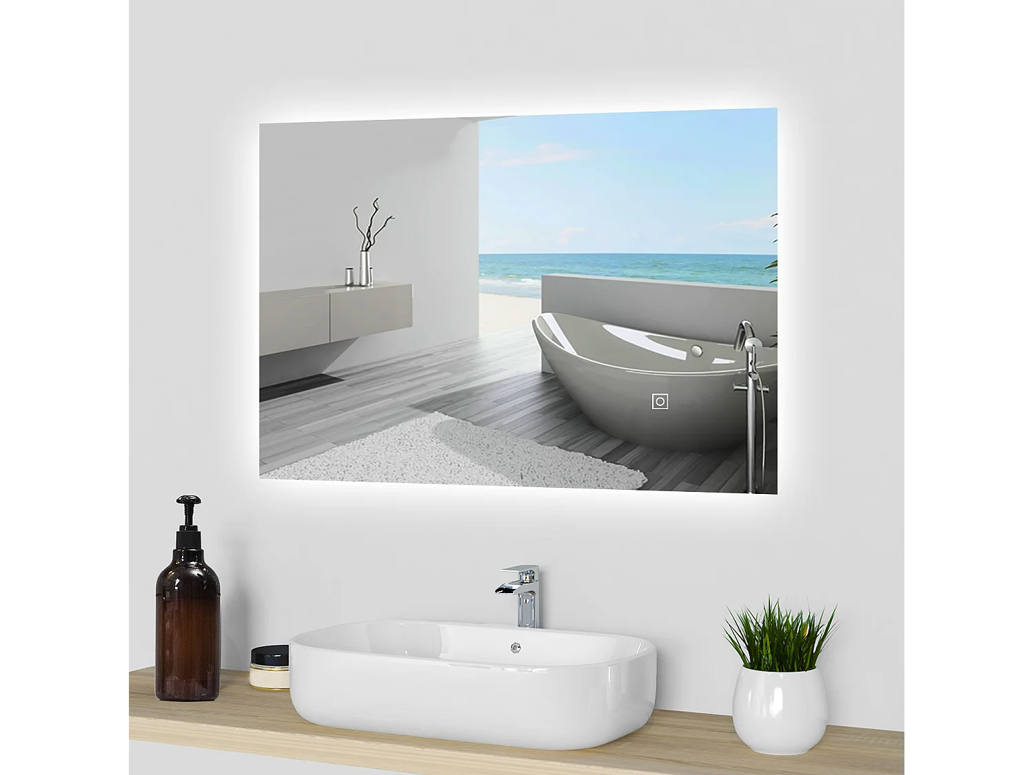 Aica Espejo de baño LED 70 x 50 cm, antivaho, brillo regulable, función memoria