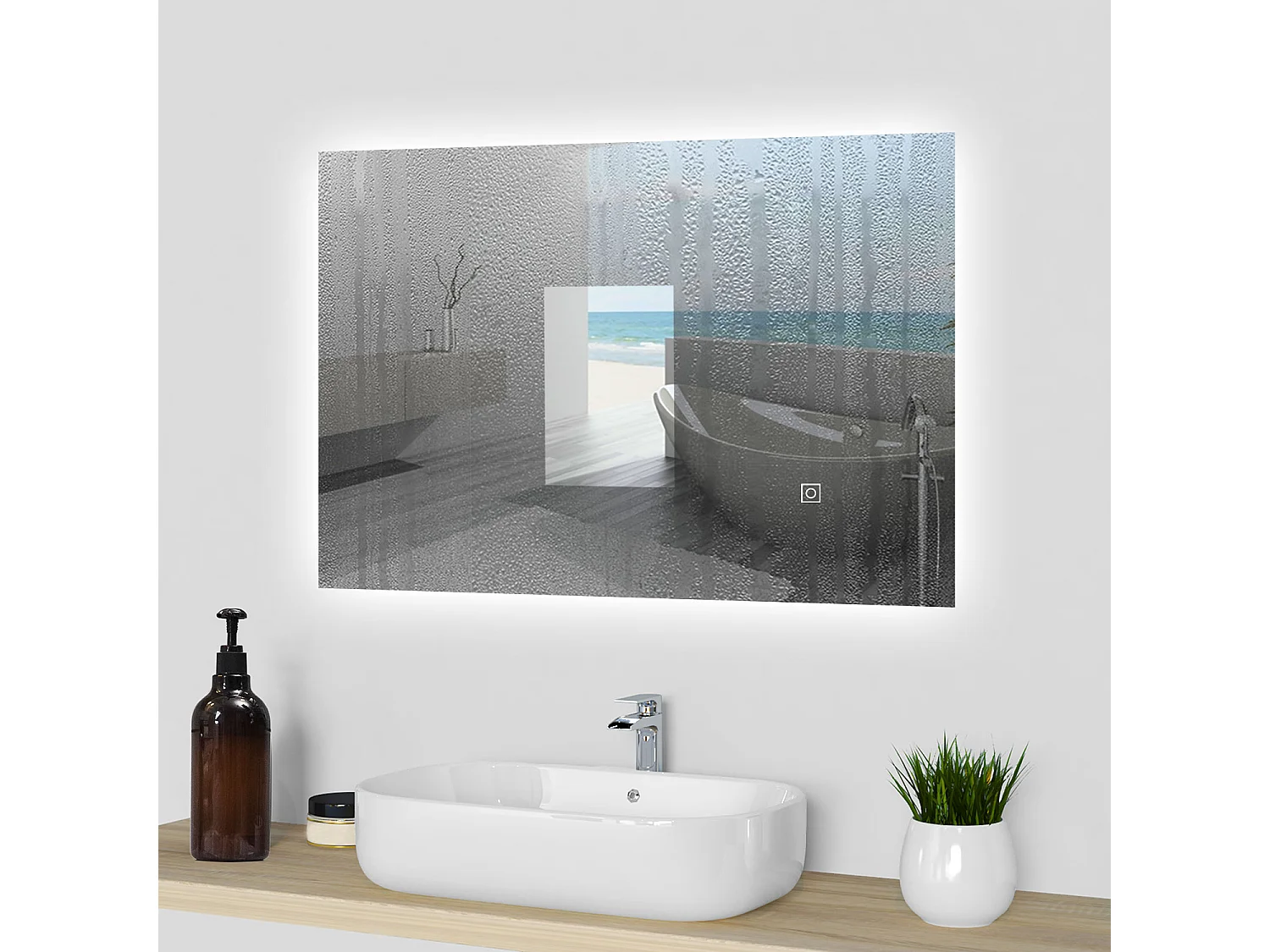 Aica Espejo de baño LED 70 x 50 cm, antivaho, brillo regulable, función memoria