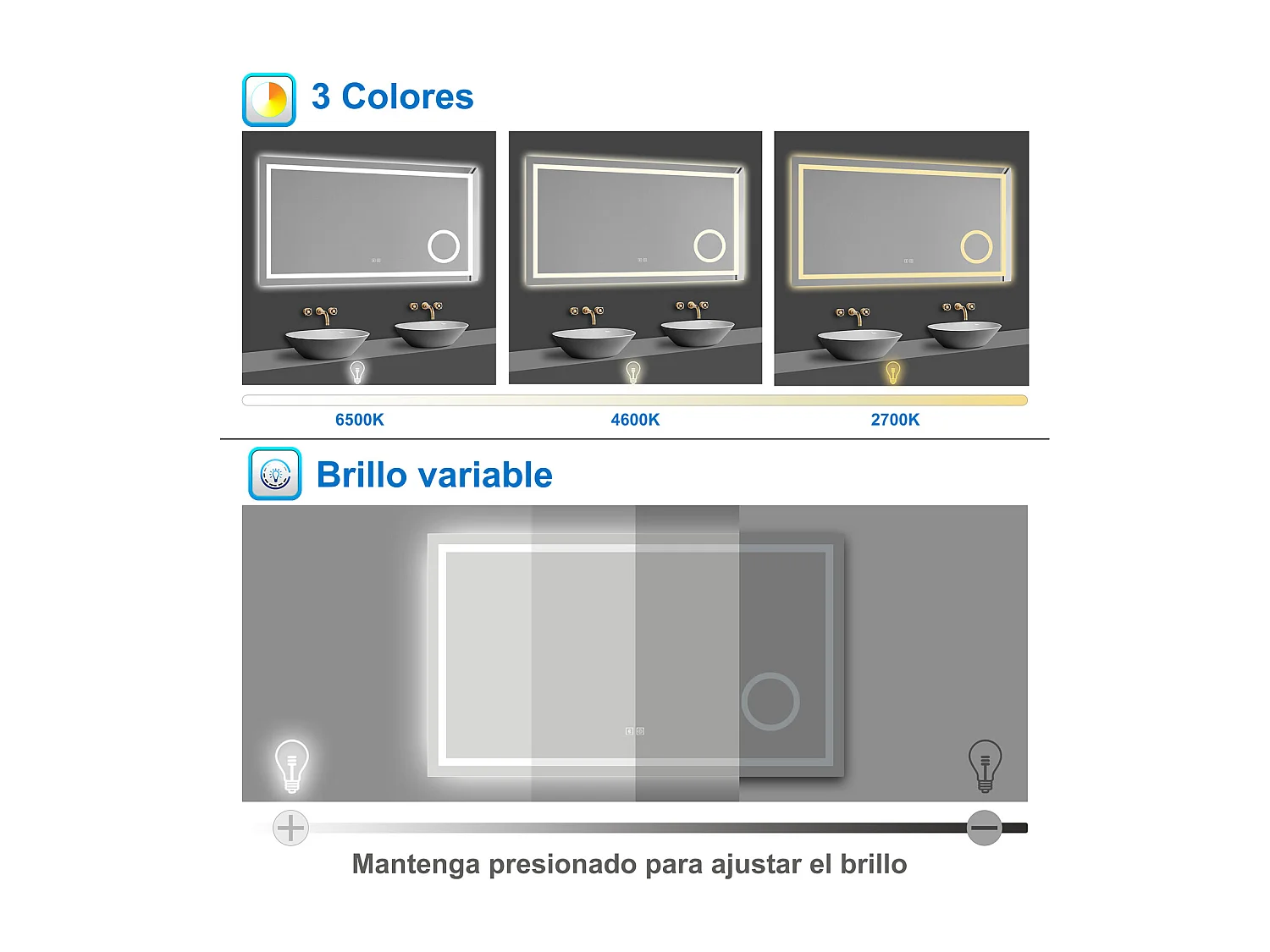 Aica Espejo de baño LED 160×80cm,Espejo de aumento,Bluetooth