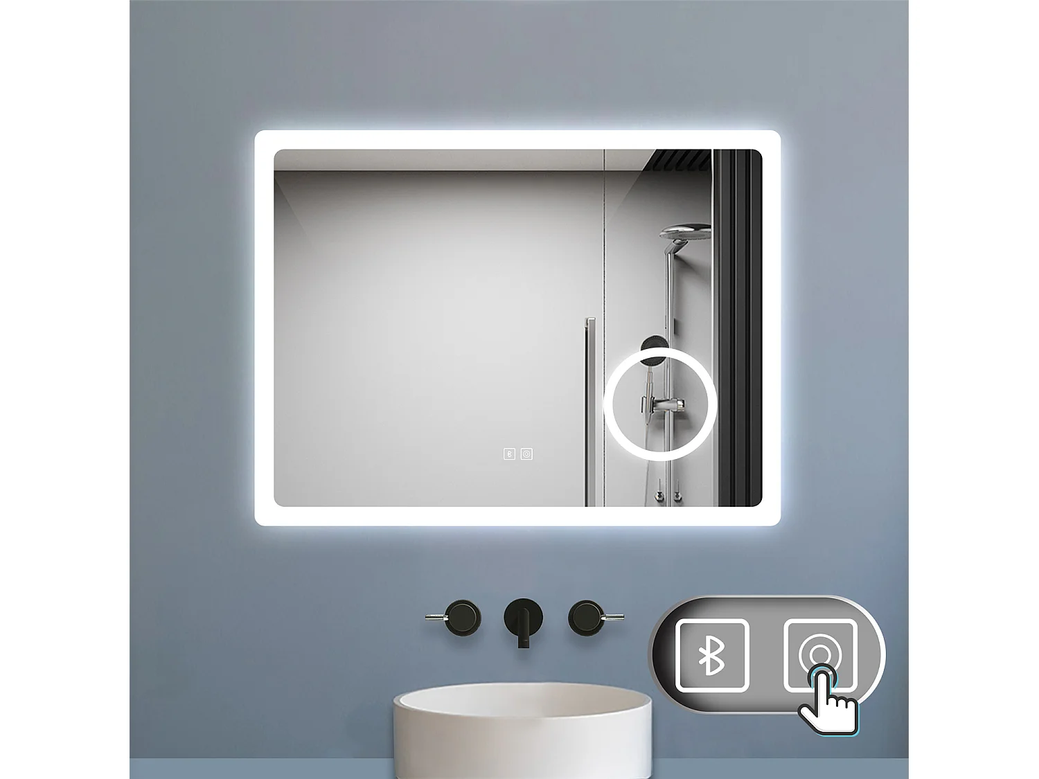 Aica Espejo de baño LED 80×60cm,Bluetooth,Espejo de aumento