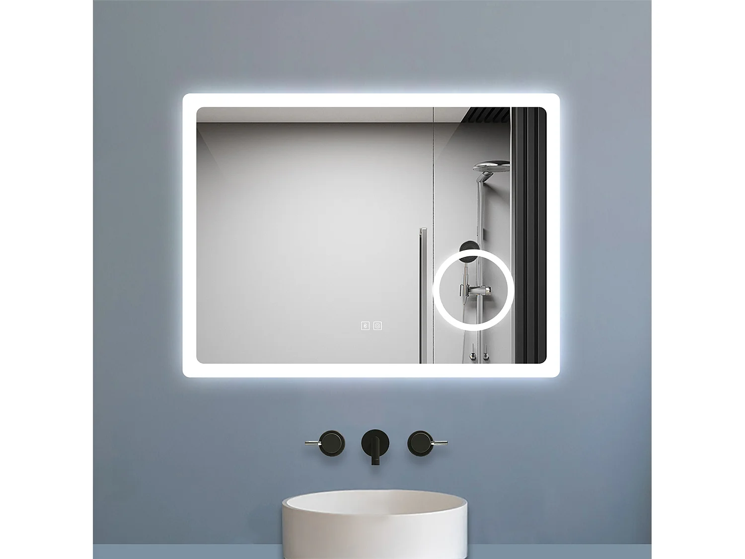 Aica Espejo de baño LED 80×60cm,Bluetooth,Espejo de aumento