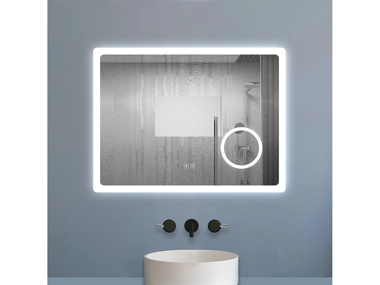 Aica Espejo de baño LED 80×60cm,Bluetooth,Espejo de aumento