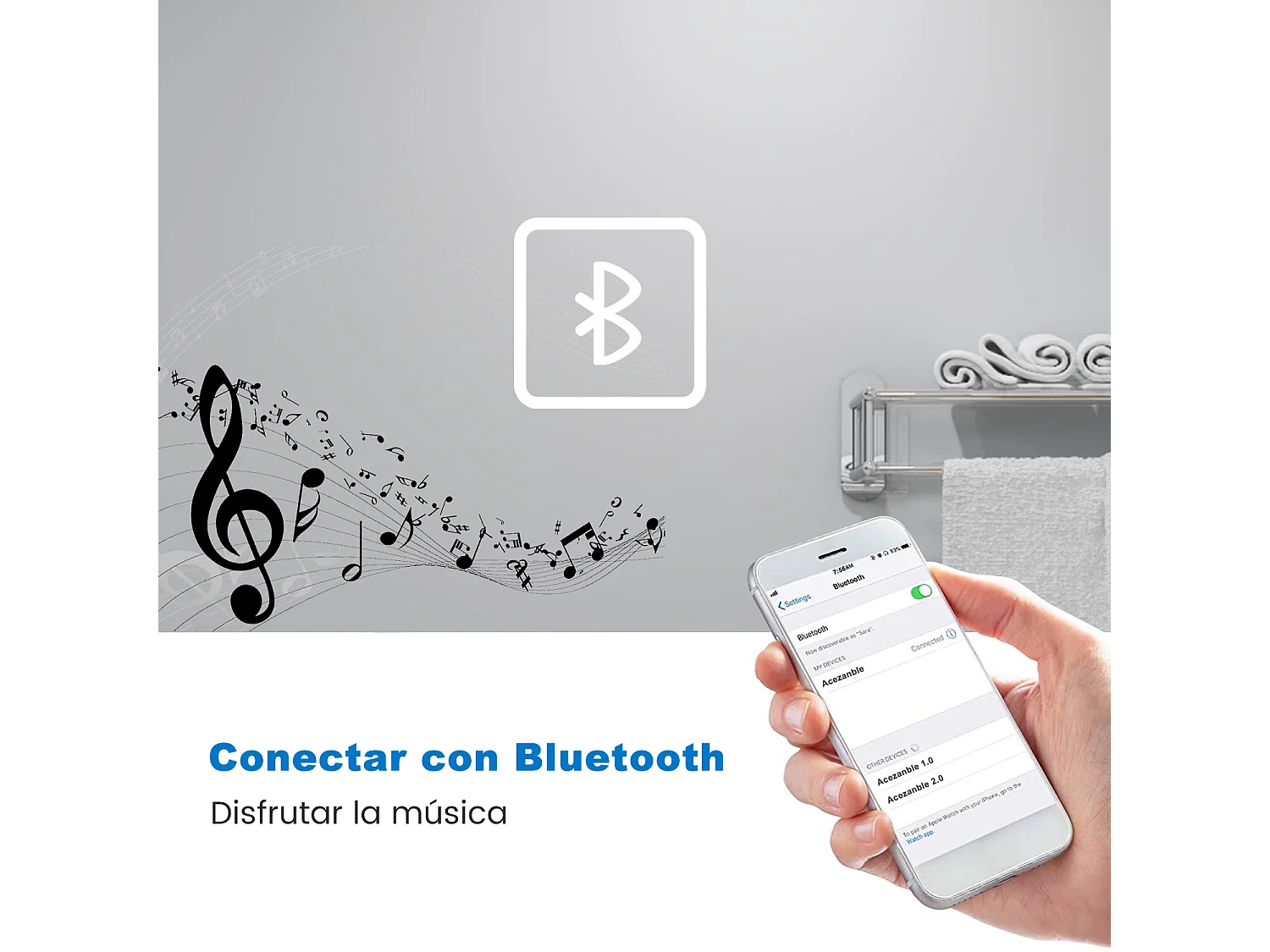 Aica Espejo de baño LED 160×80cm,Bluetooth,antivaho