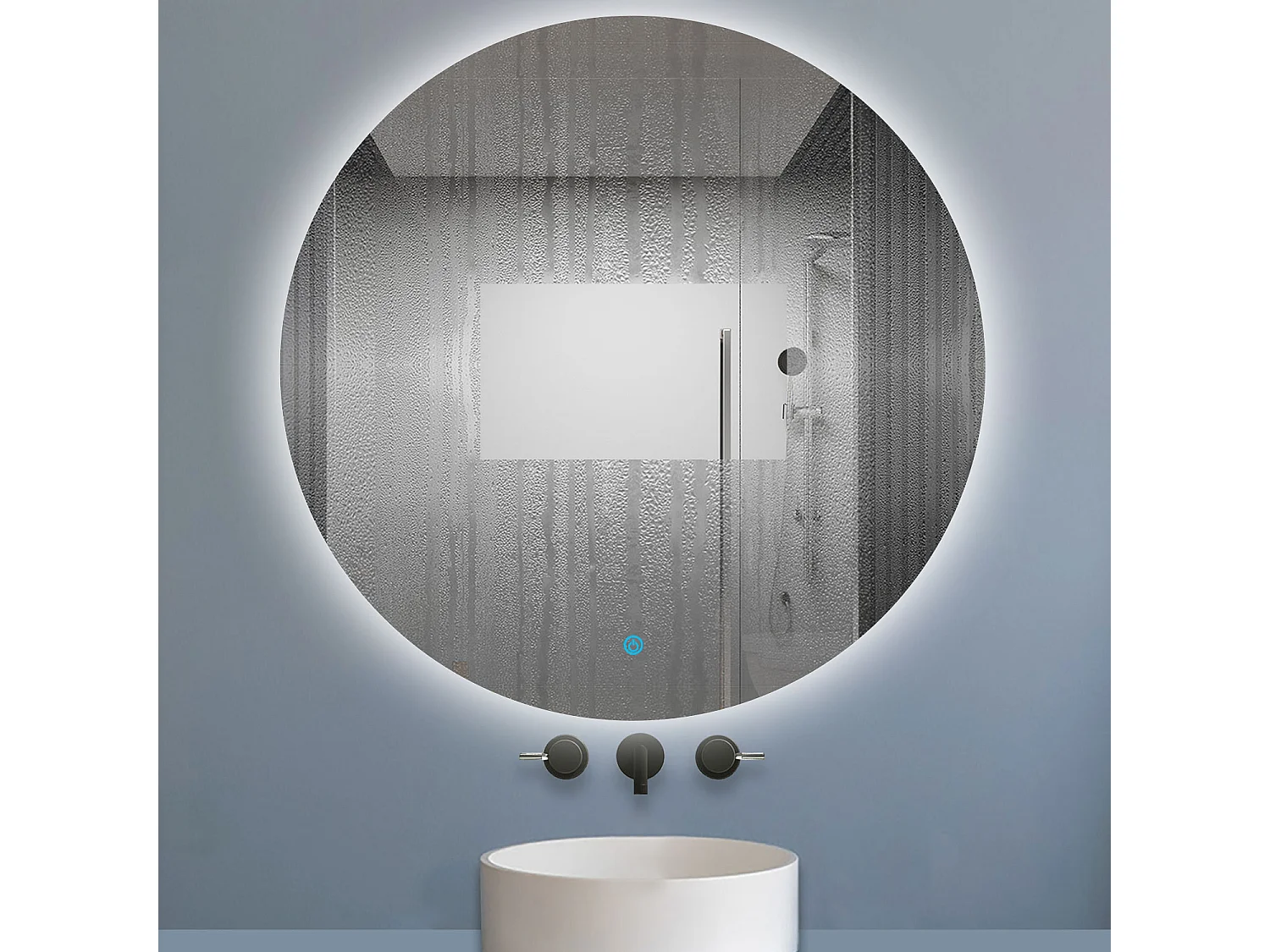 Aica Espejo de baño redondo LED 70×70cm, antivaho, brillo regulable, función memoria