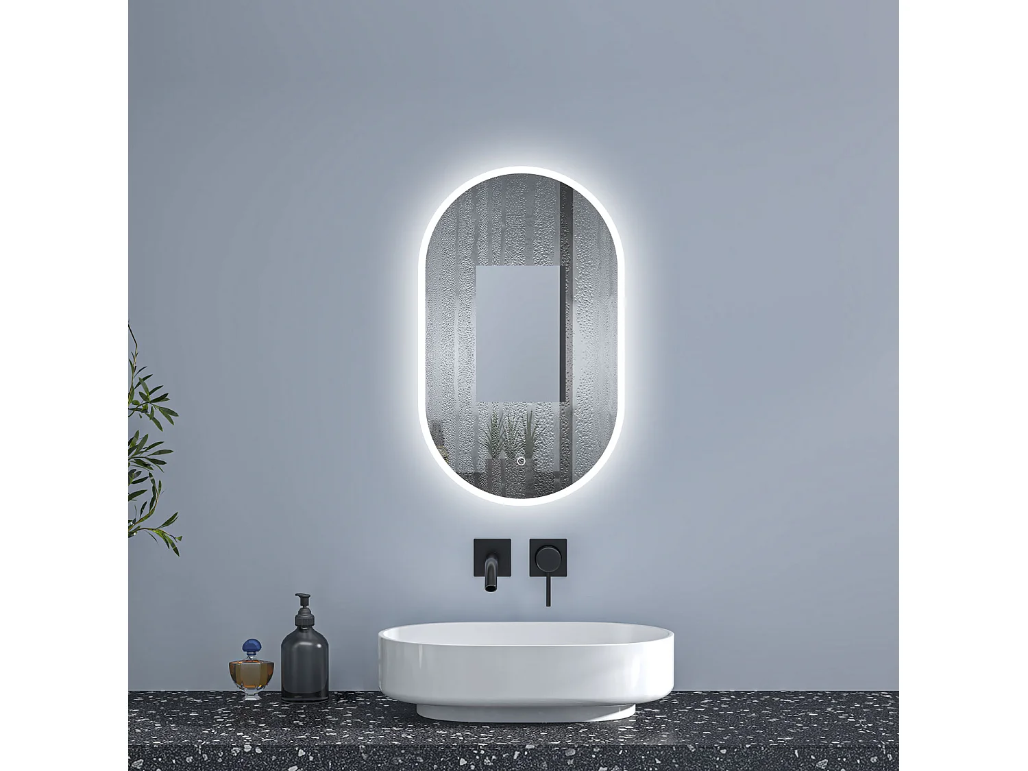 Aica Espejo de baño LED 450 x 900 mm, ovalado, antivaho, luminosidad regulable