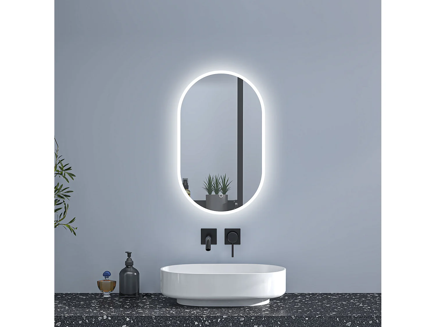Aica Espejo de baño LED 450 x 900 mm, ovalado, antivaho, luminosidad regulable