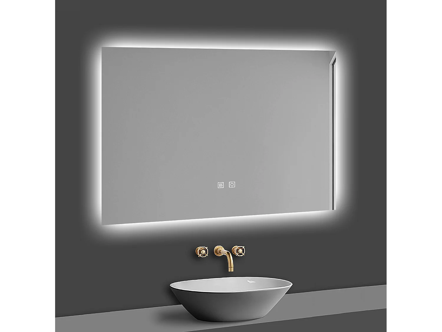 Aica Espejo de baño LED 80×60cm, antivaho, temperatura de tres colores regulable, función memoria
