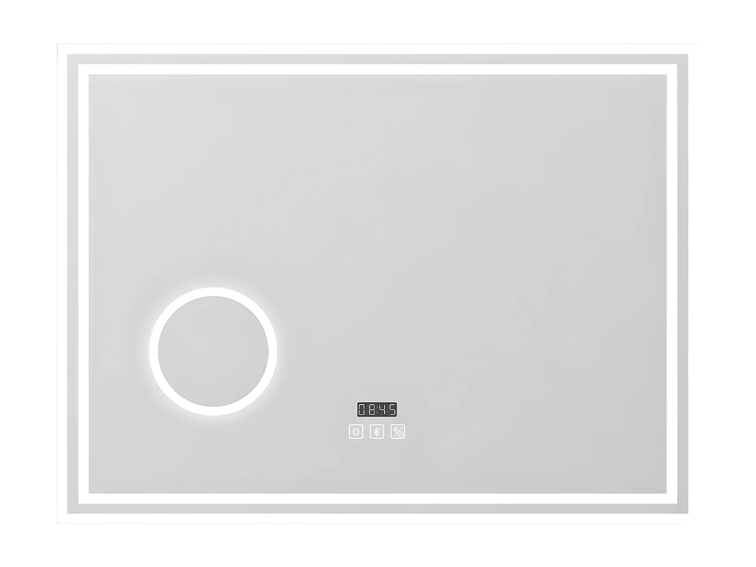 Aica Espejo de baño LED 80×60 cm,Reloj,Lupa,Bluetooth