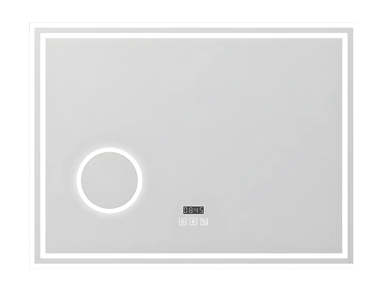 Aica Espejo de baño LED 80×60 cm,Reloj,Lupa,Bluetooth