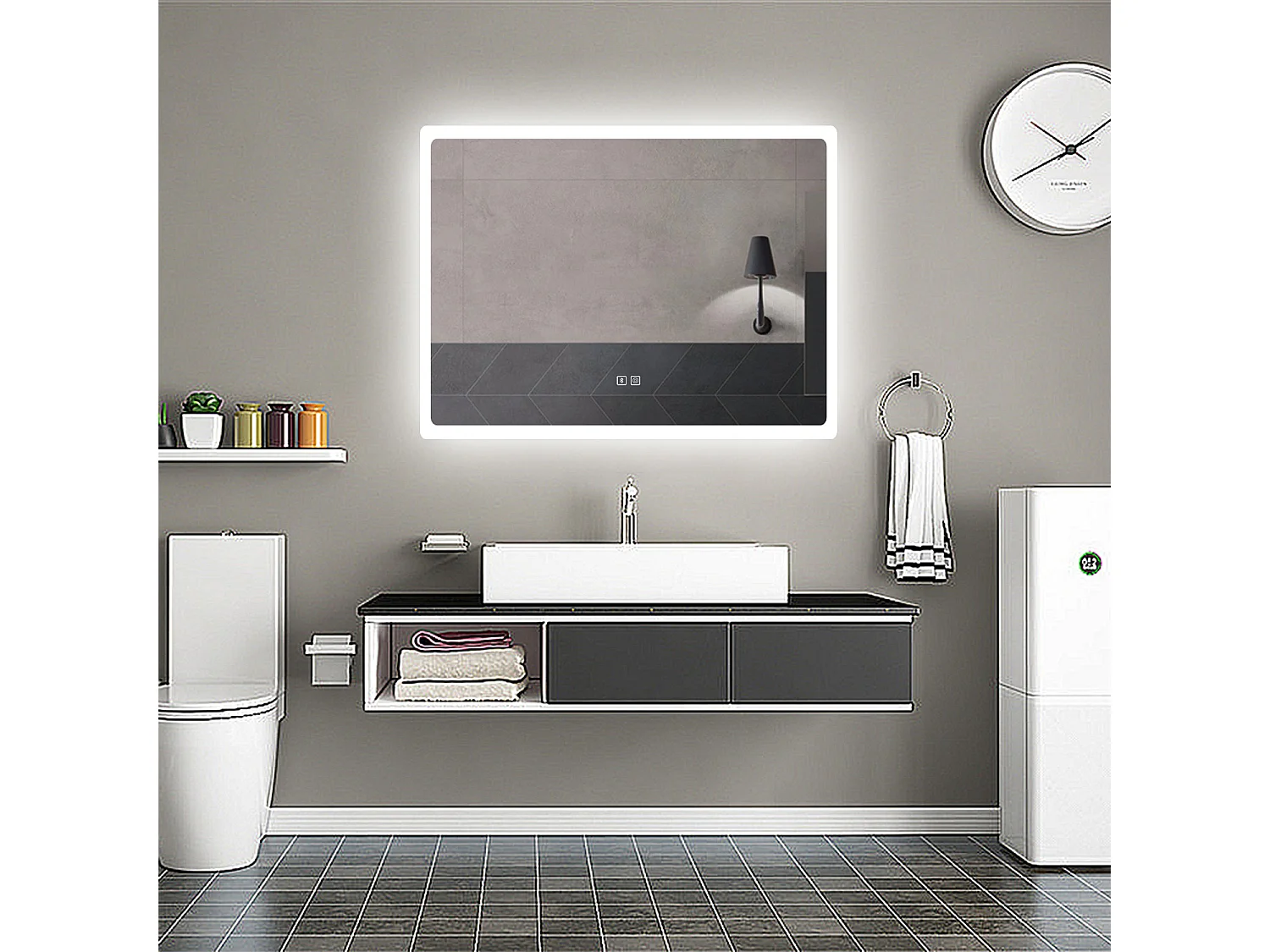 Aica Espejo de baño LED 80×60cm,Bluetooth ,antivaho