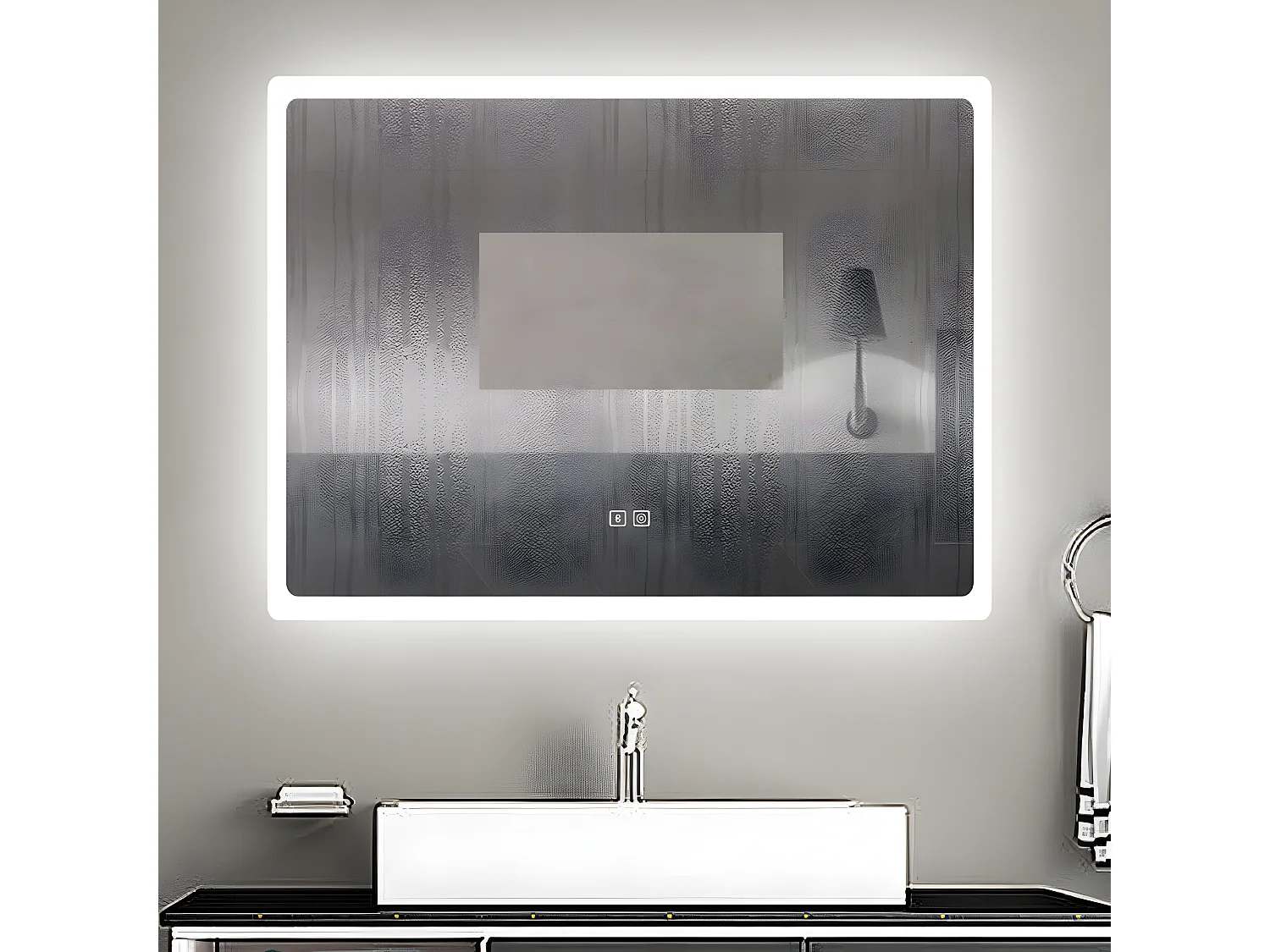 Aica Espejo de baño LED 80×60cm,Bluetooth ,antivaho