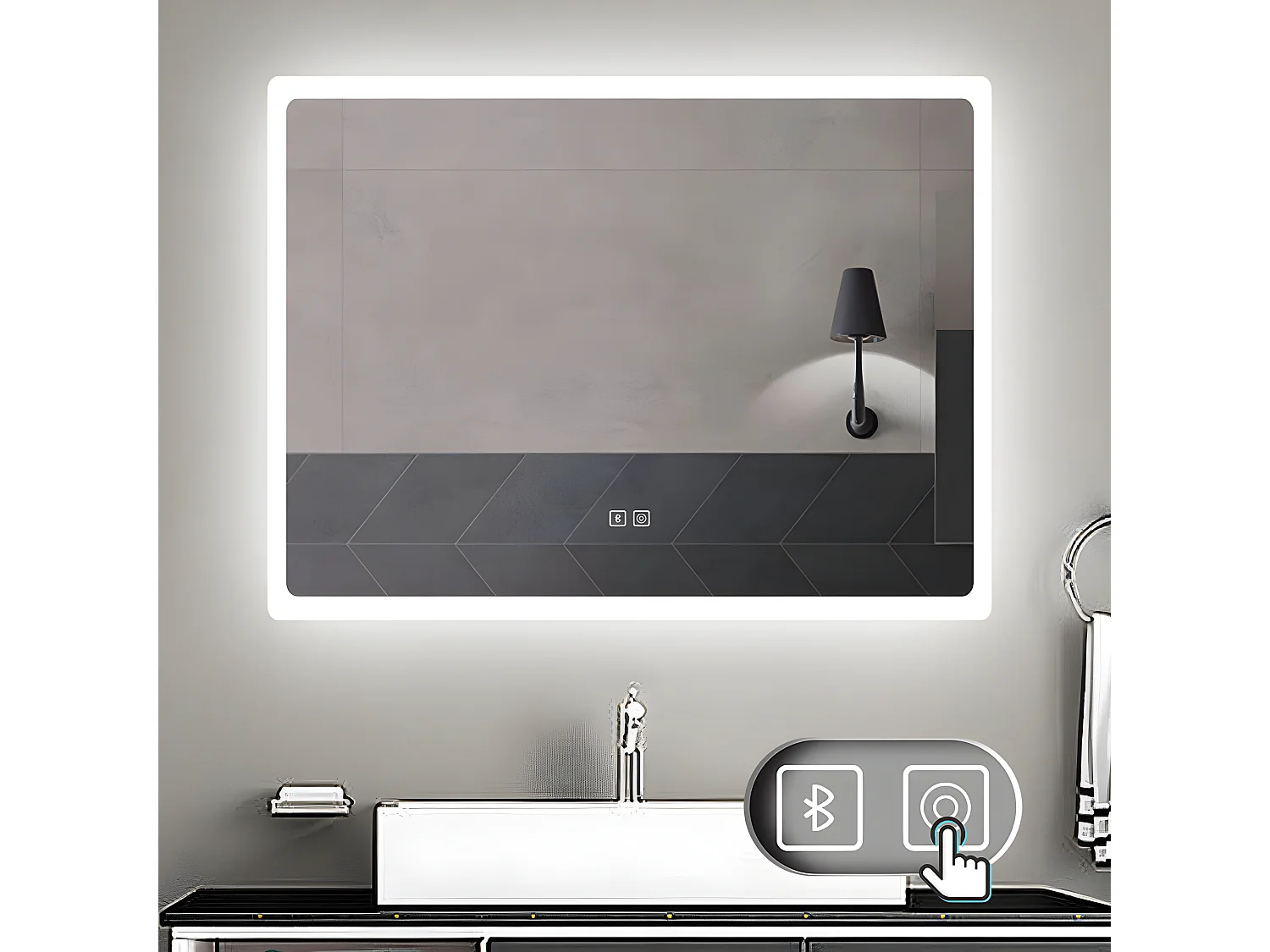 Aica Espejo de baño LED 80×60cm,Bluetooth ,antivaho