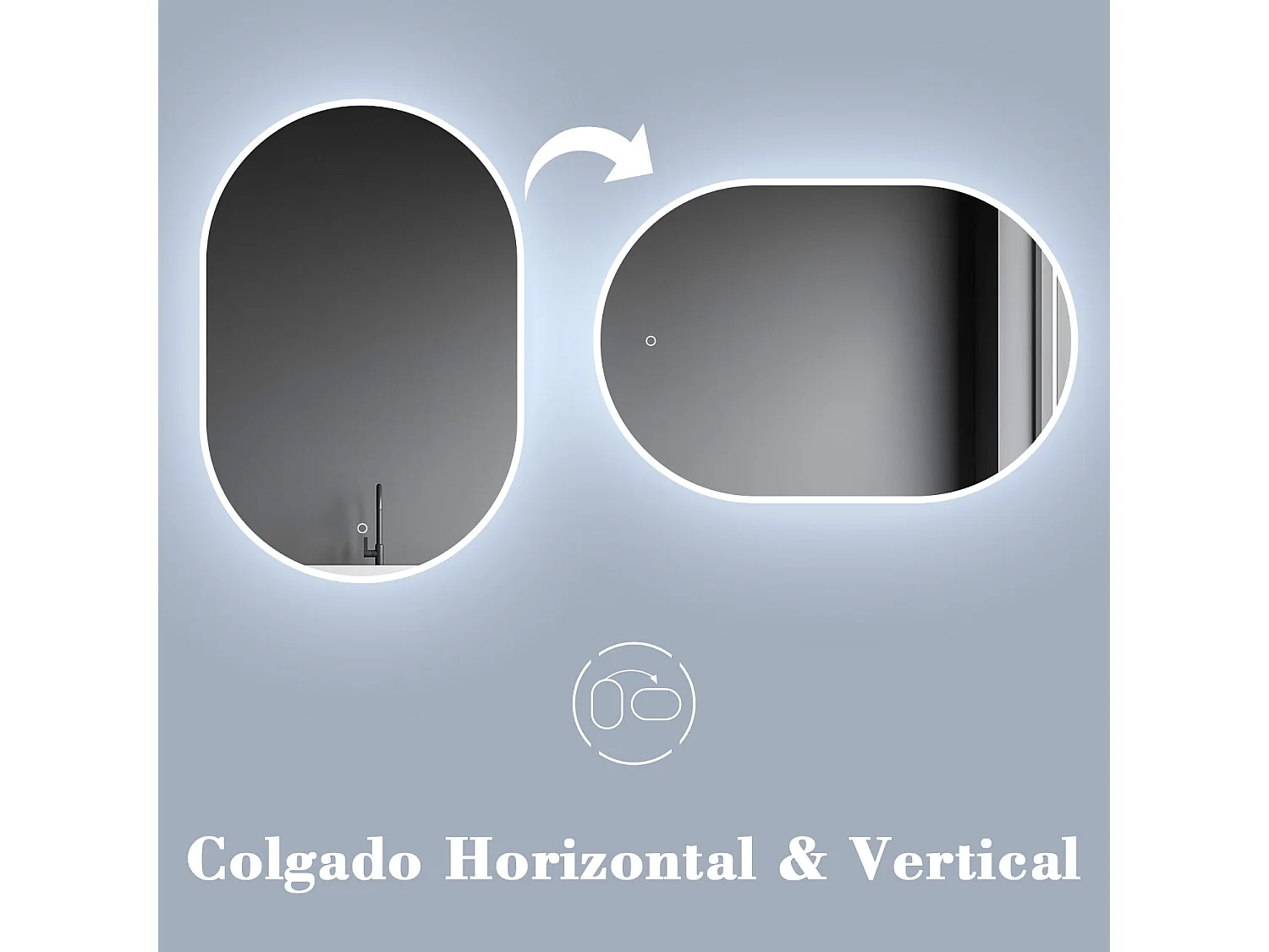 Aica Espejo de baño LED 40 x 80 cm, ovalado, antivaho, luminosidad regulable