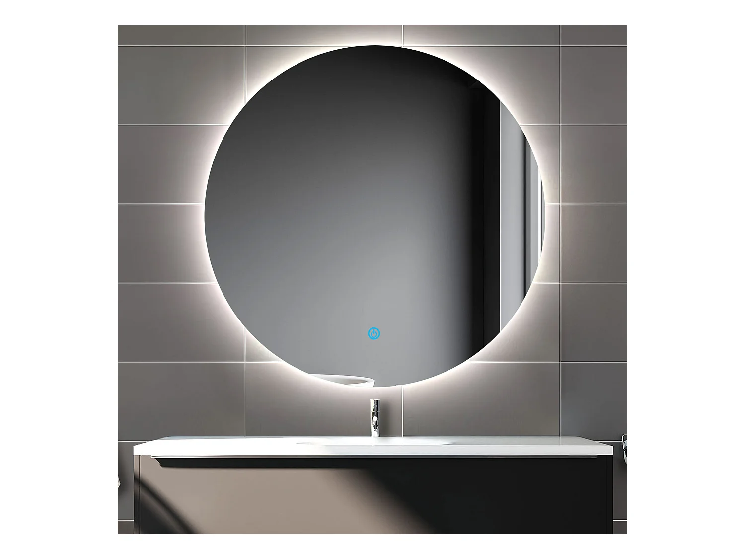 Aica Espejo de baño redondo LED 60×60cm, antivaho, brillo regulable, función memoria