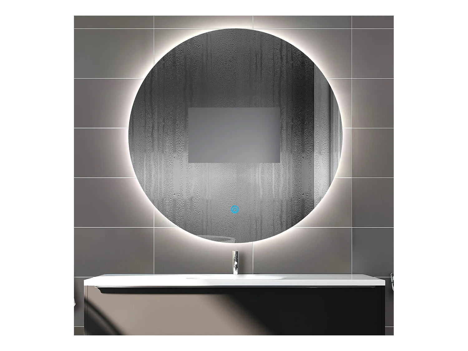 Aica Espejo de baño redondo LED 60×60cm, antivaho, brillo regulable, función memoria