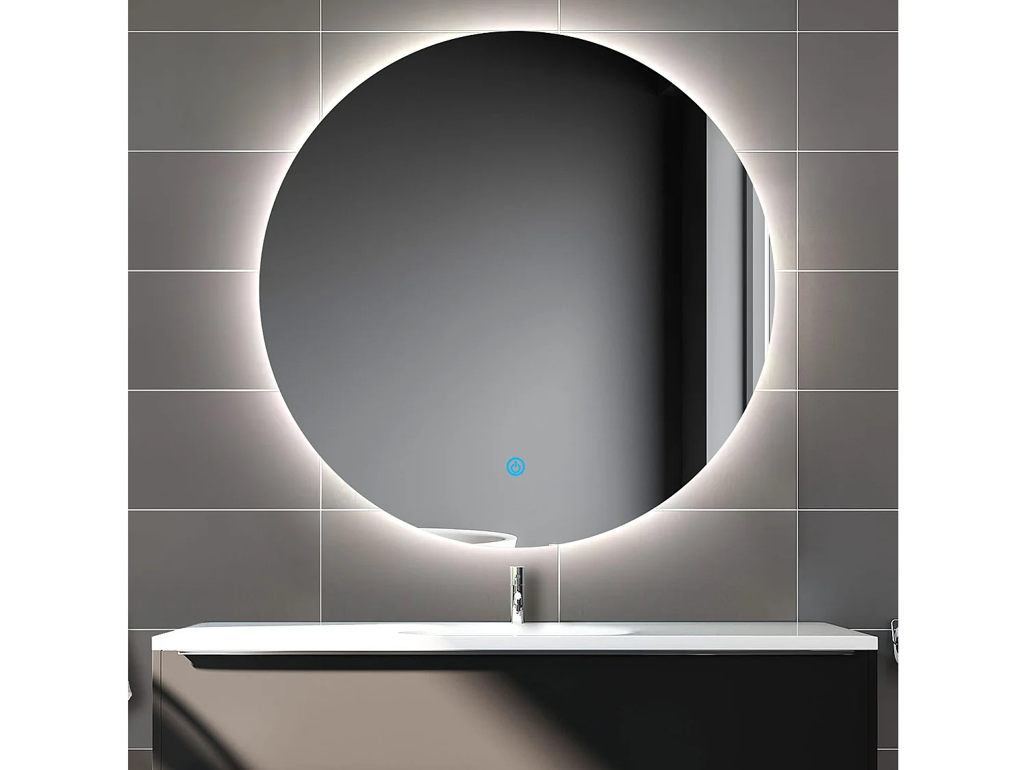 Aica Espejo de baño redondo LED 60×60cm, antivaho, brillo regulable, función memoria