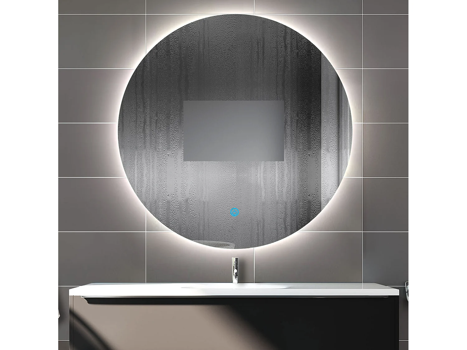 Aica Espejo de baño redondo LED 60×60cm, antivaho, brillo regulable, función memoria