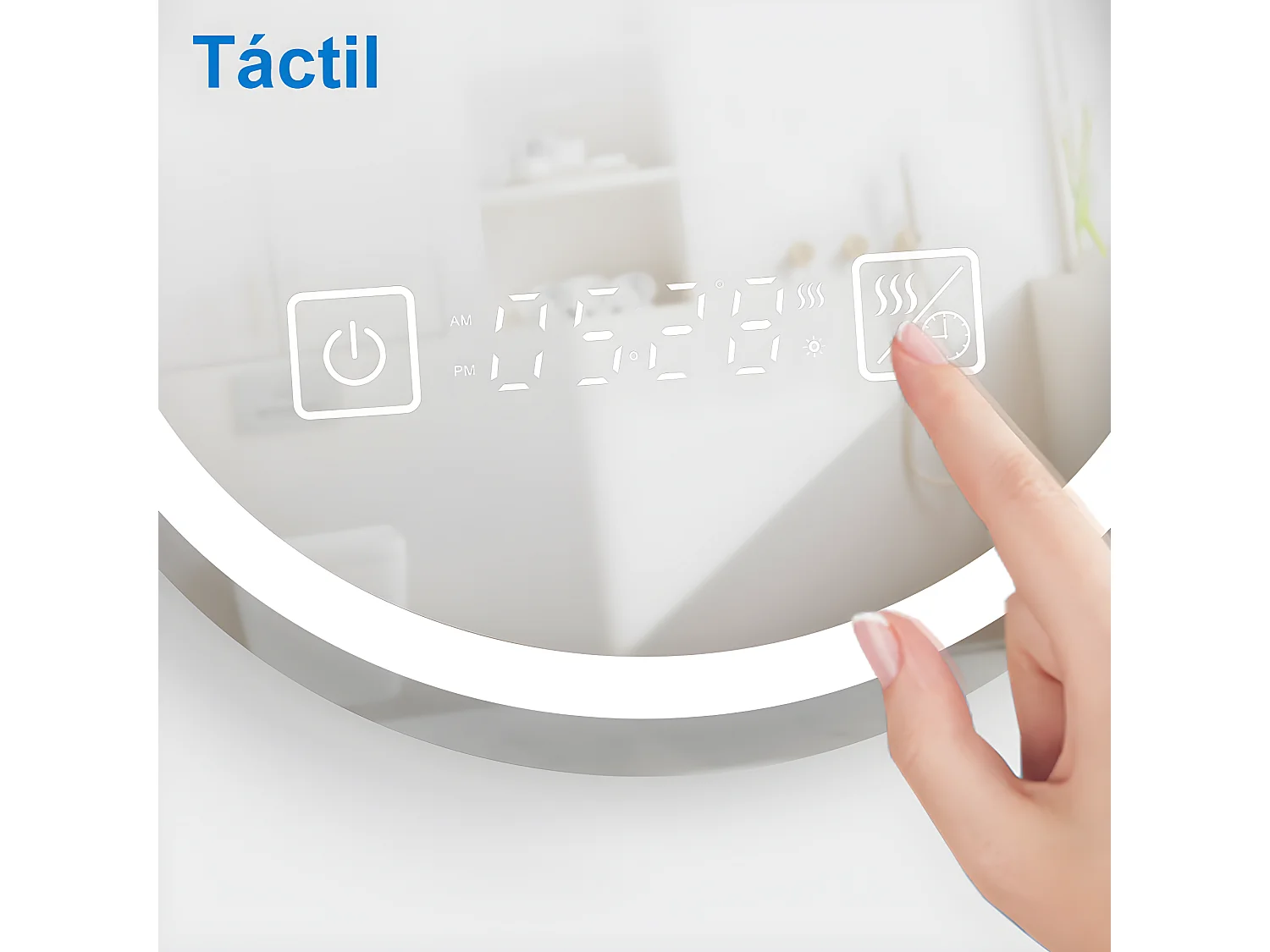 Aica Espejo de baño LED 50×70cm,reloj,antivaho,luminosidad regulable,ovalado