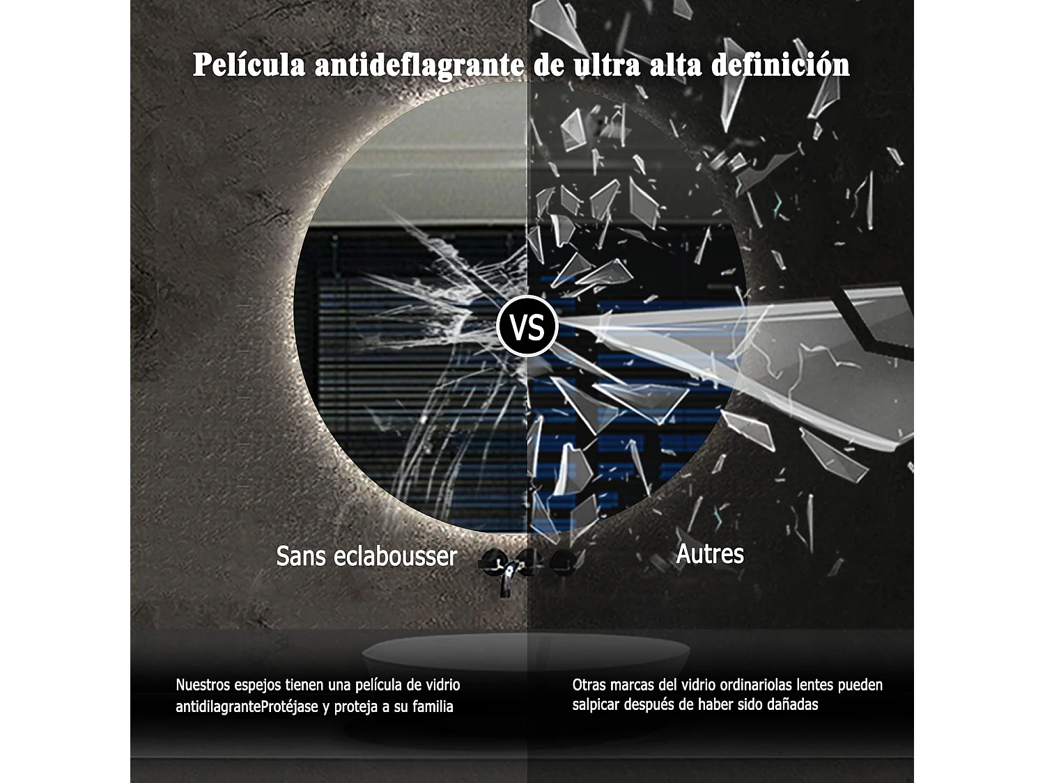 Aica Espejo de baño redondo LED 100×100cm, antivaho, brillo regulable, función memoria