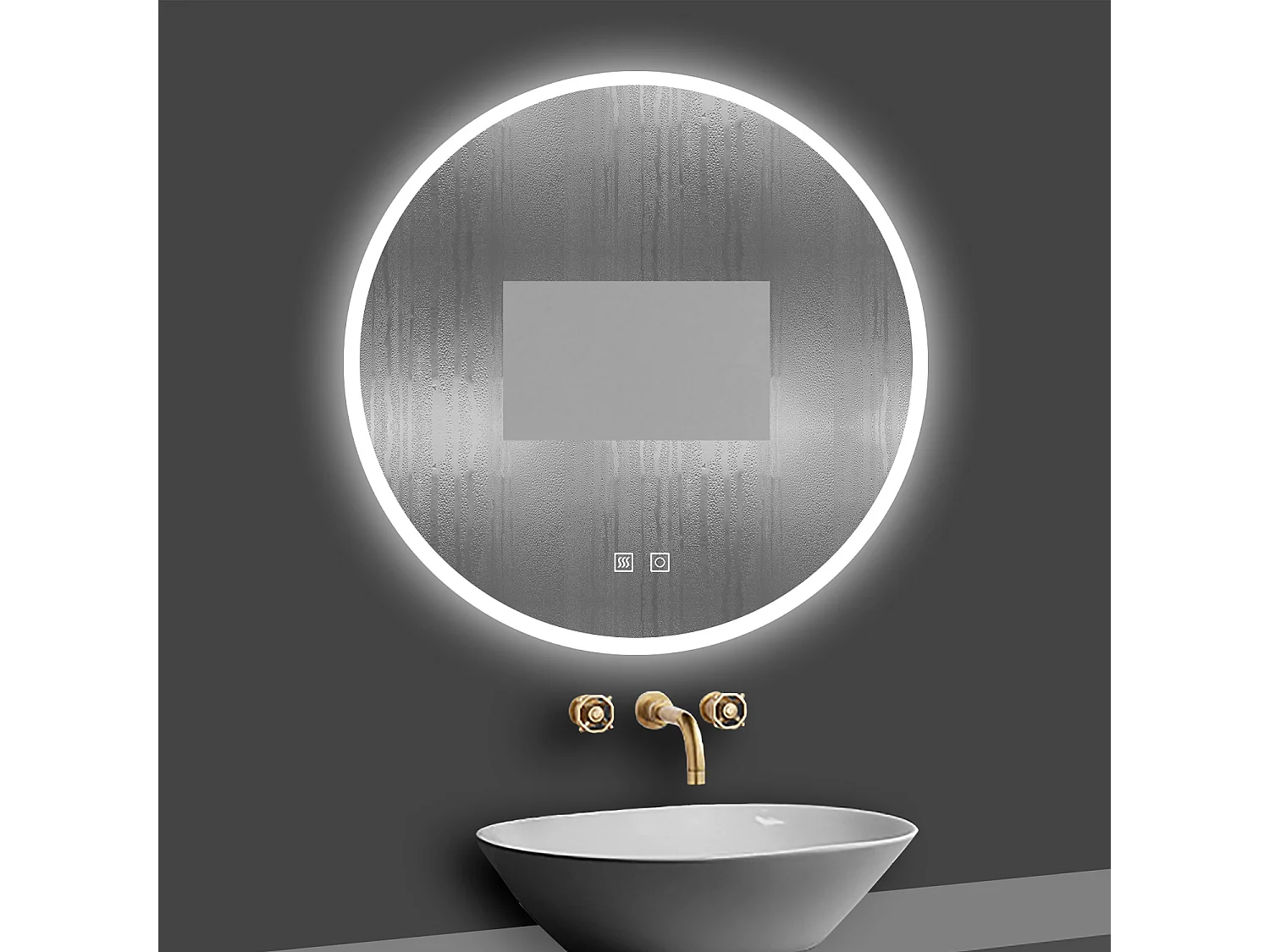 Aica Espejo redondo de baño LED 60cm,antivaho,brillo ajustable