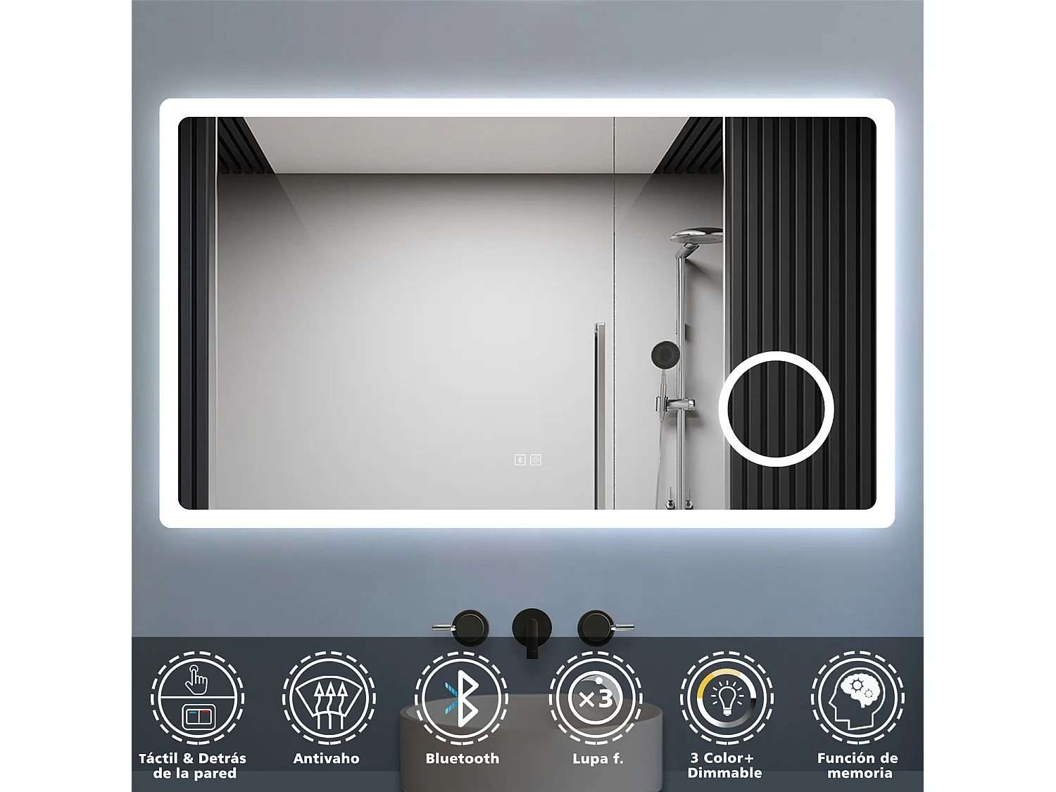 Aica Espejo de baño LED 140×80cm,Bluetooth,Espejo de aumento