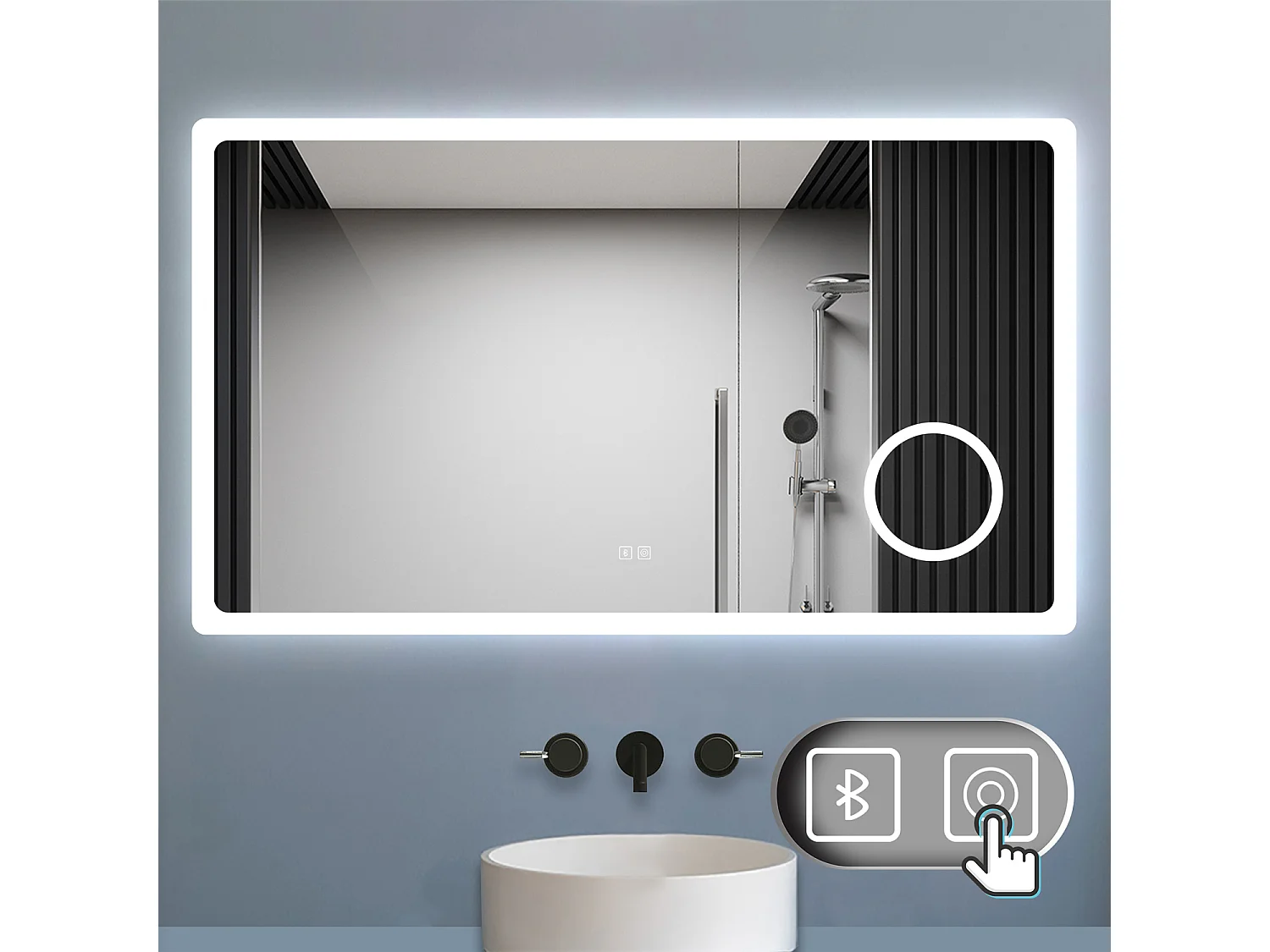 Aica Espejo de baño LED 140×80cm,Bluetooth,Espejo de aumento