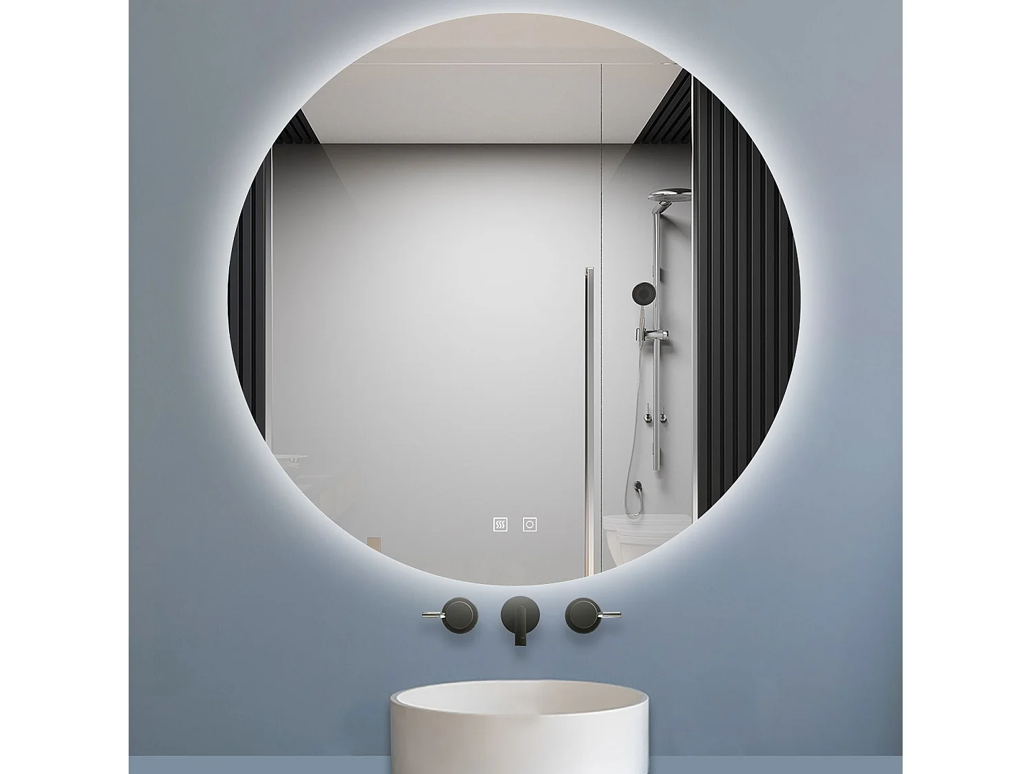 Aica Espejo de baño redondo LED 100×100cm, antivaho, luz tricolor regulable, función memoria