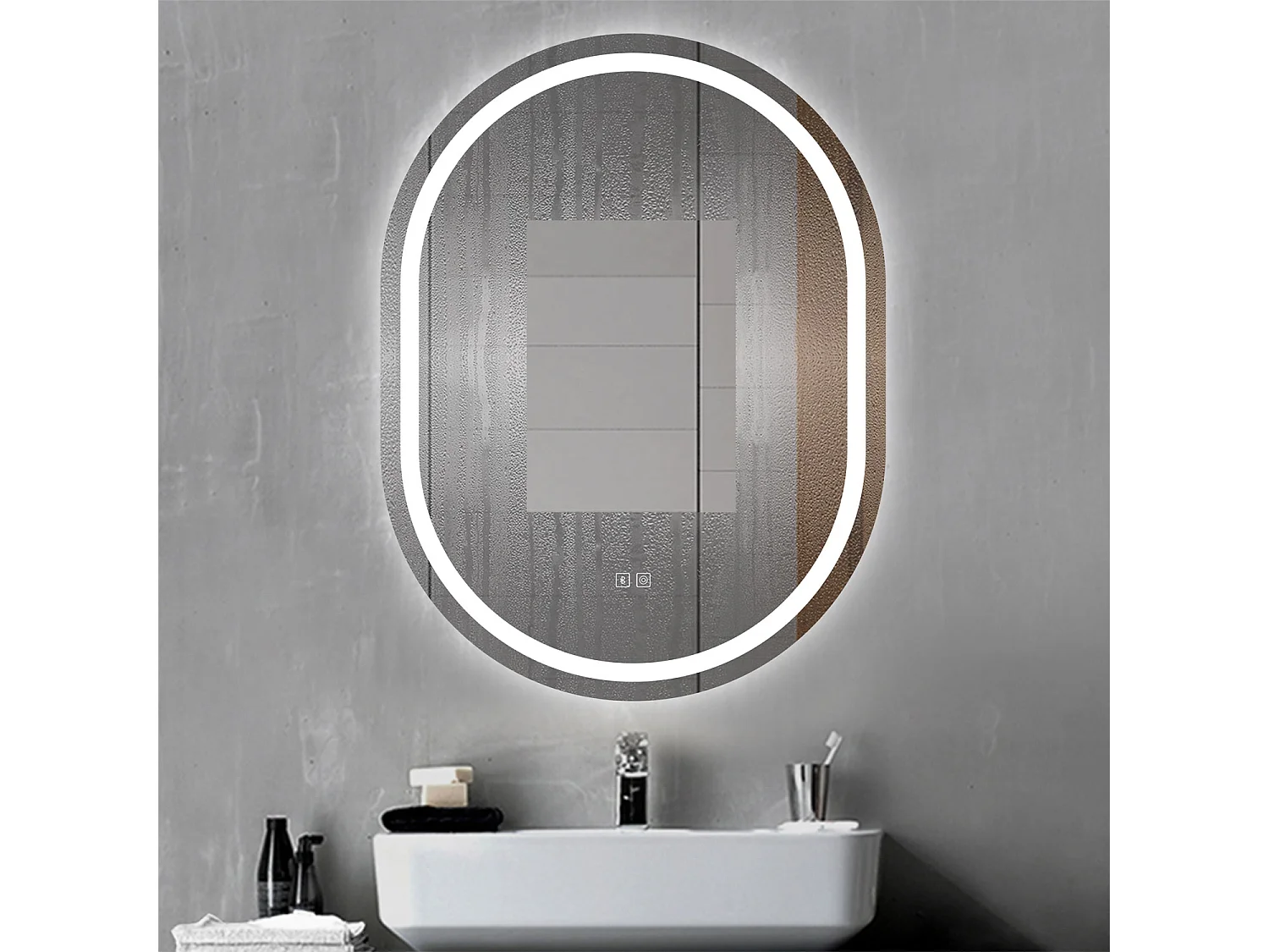 Aica Espejo de baño LED 50×70cm, Bluetooth, antivaho, brillo ajustable