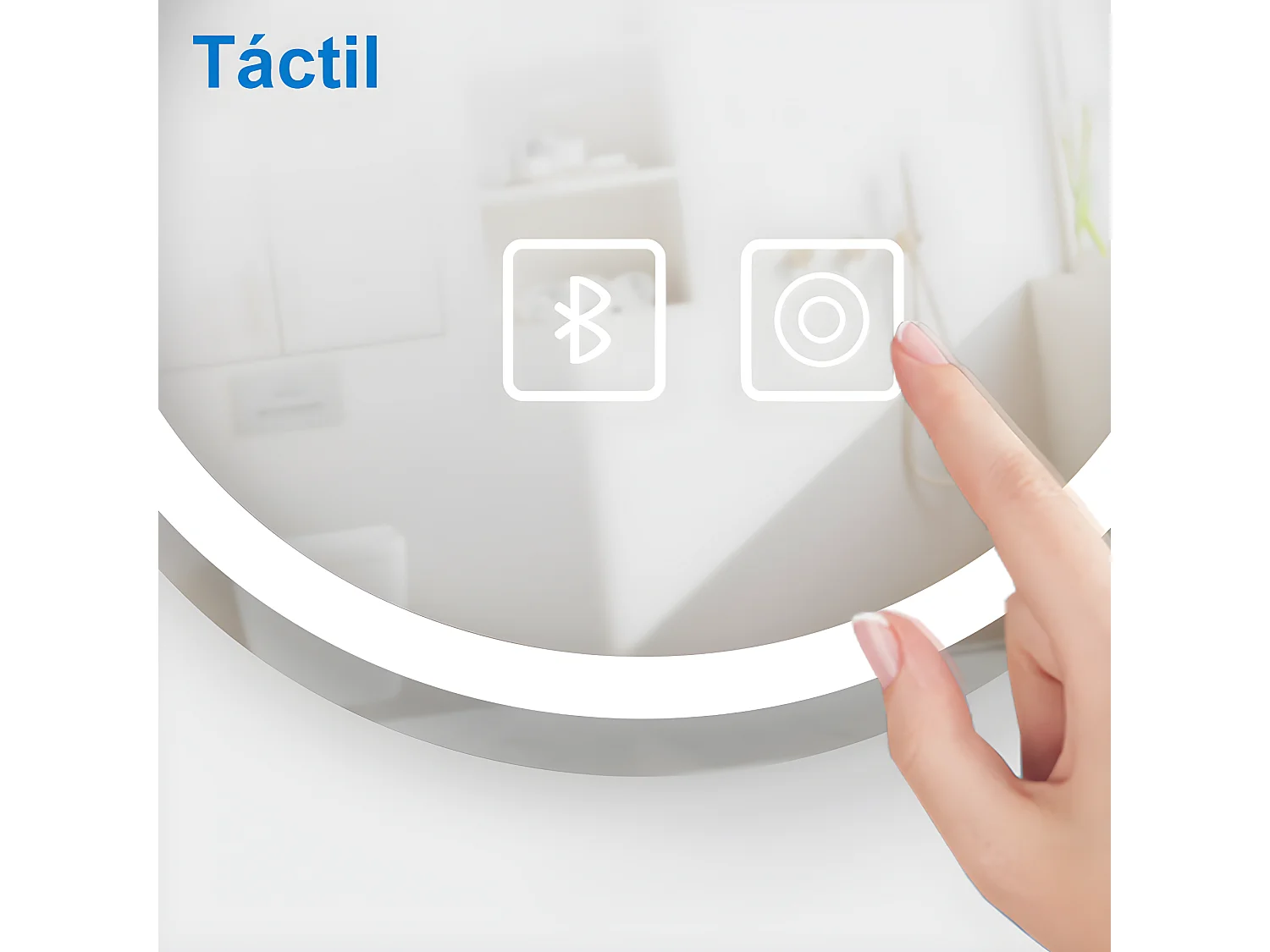 Aica Espejo de baño LED 50×70cm, Bluetooth, antivaho, brillo ajustable