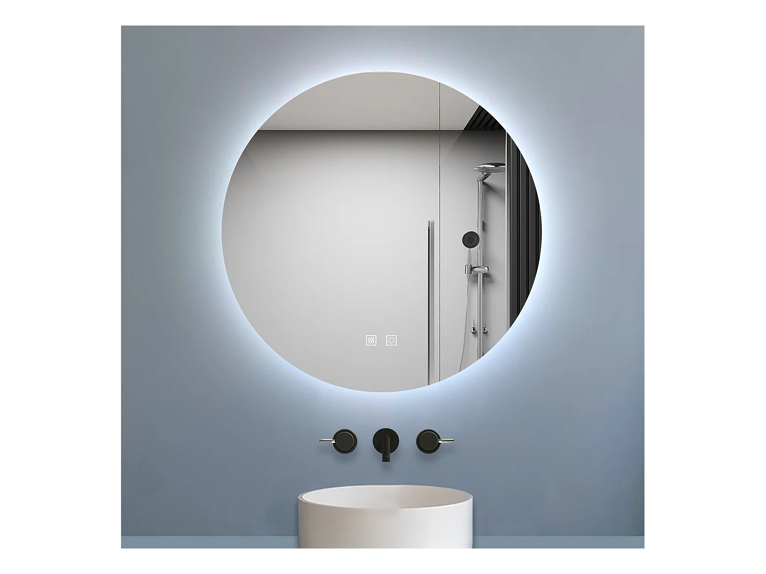 Aica Espejo de baño redondo LED 60×60cm, antivaho, luz tricolor regulable, función memoria