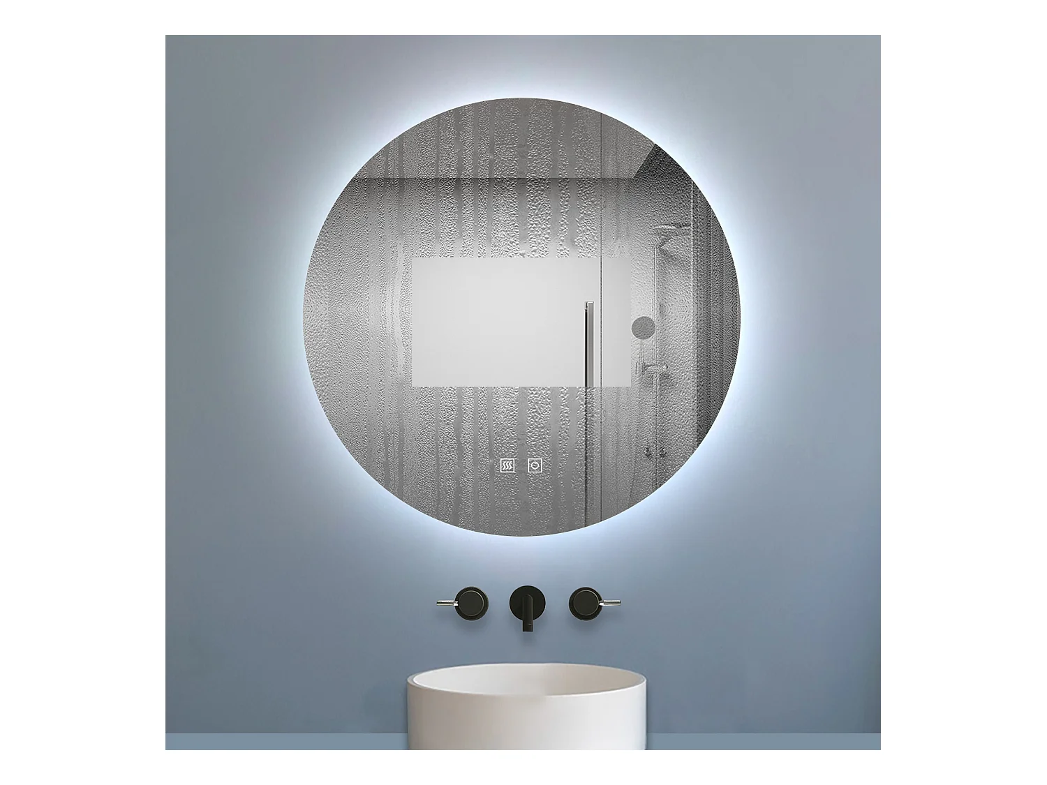 Aica Espejo de baño redondo LED 60×60cm, antivaho, luz tricolor regulable, función memoria
