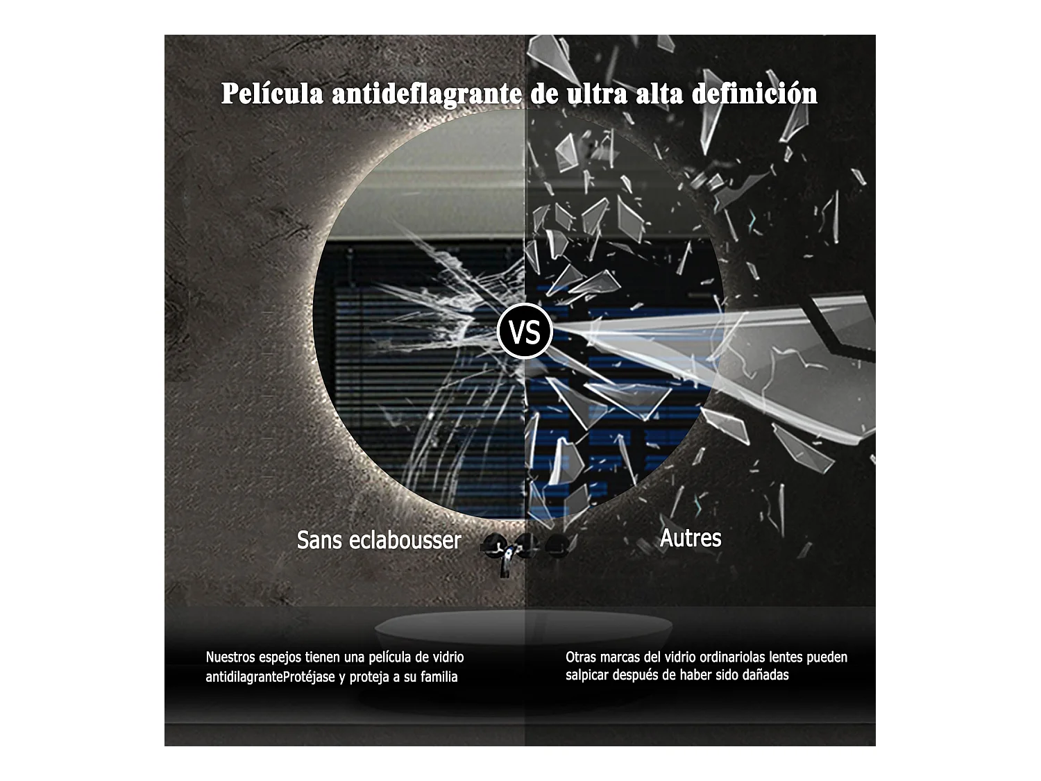 Aica Espejo de baño redondo LED 60×60cm, antivaho, luz tricolor regulable, función memoria